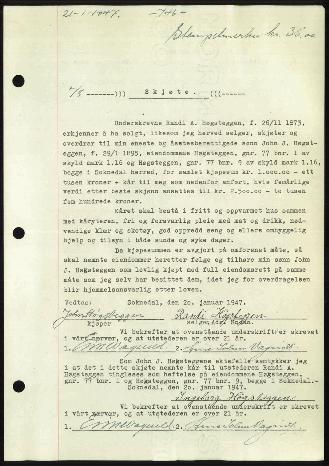 Gauldal sorenskriveri, SAT/A-0014/1/2/2C: Pantebok nr. A3, 1947-1947, Dagboknr: 78/1947