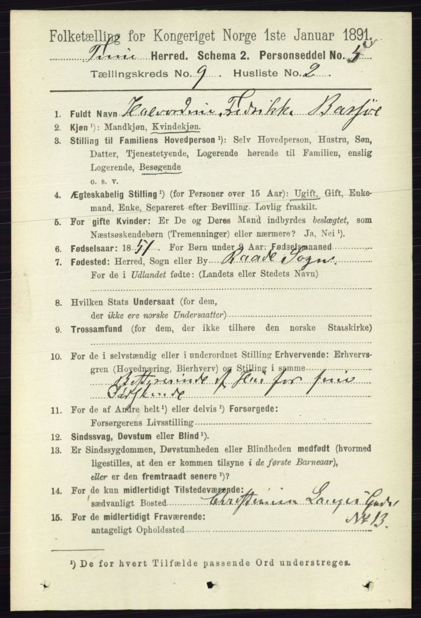 RA, Folketelling 1891 for 0130 Tune herred, 1891, s. 6198