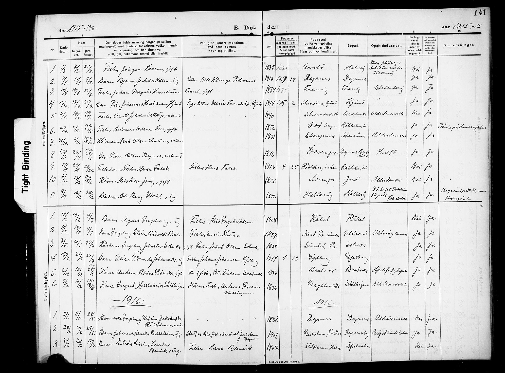 Ministerialprotokoller, klokkerbøker og fødselsregistre - Møre og Romsdal, SAT/A-1454/582/L0949: Klokkerbok nr. 582C01, 1909-1925, s. 141