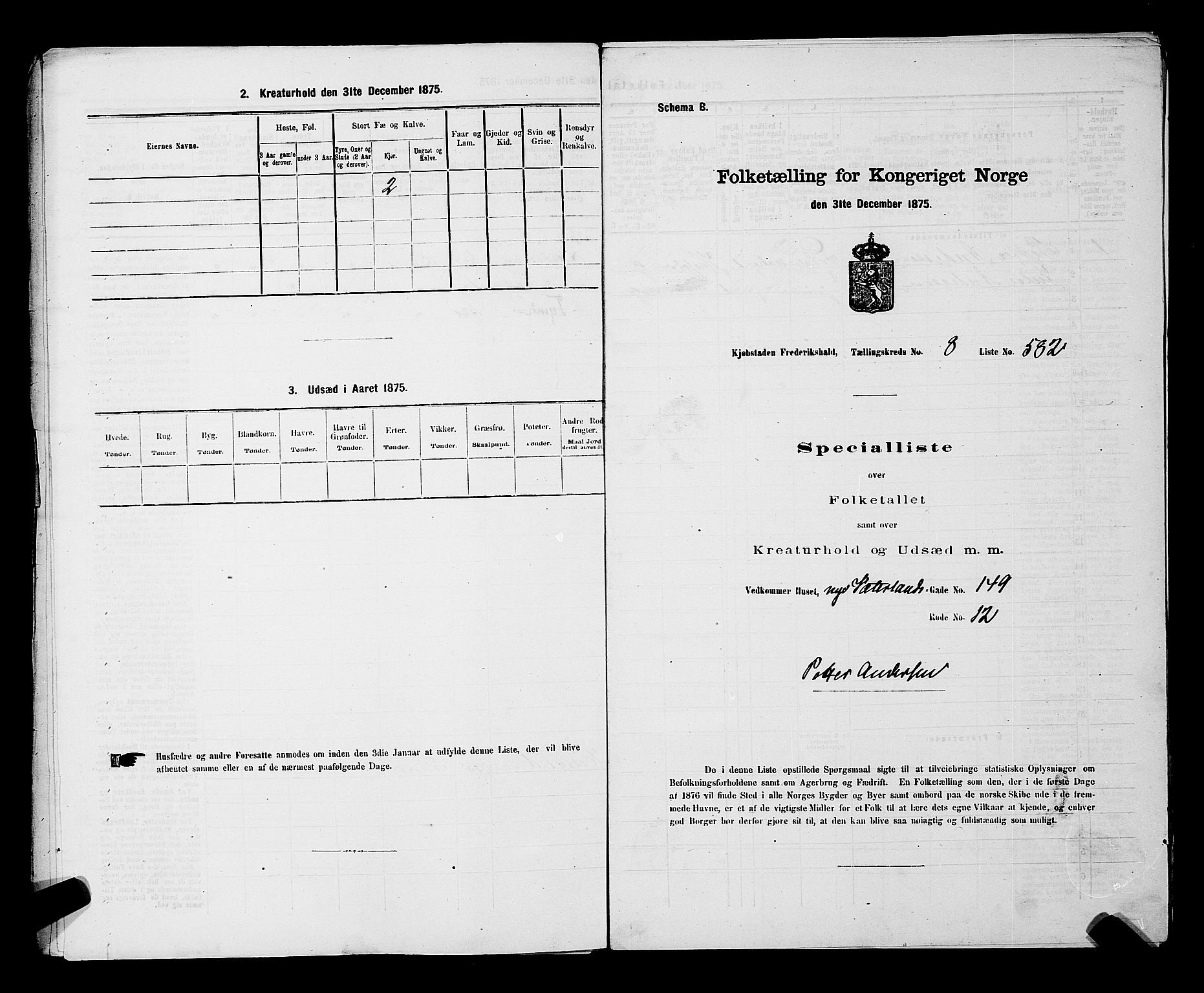 RA, Folketelling 1875 for 0101P Fredrikshald prestegjeld, 1875, s. 1415