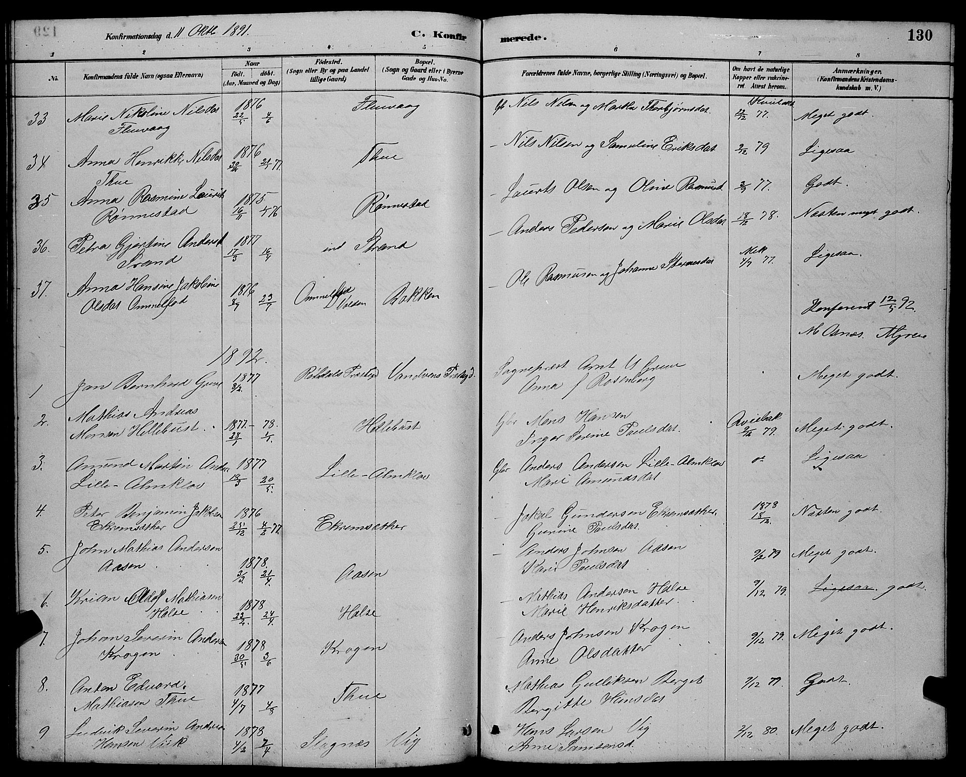 Ministerialprotokoller, klokkerbøker og fødselsregistre - Møre og Romsdal, AV/SAT-A-1454/501/L0017: Klokkerbok nr. 501C03, 1885-1901, s. 130