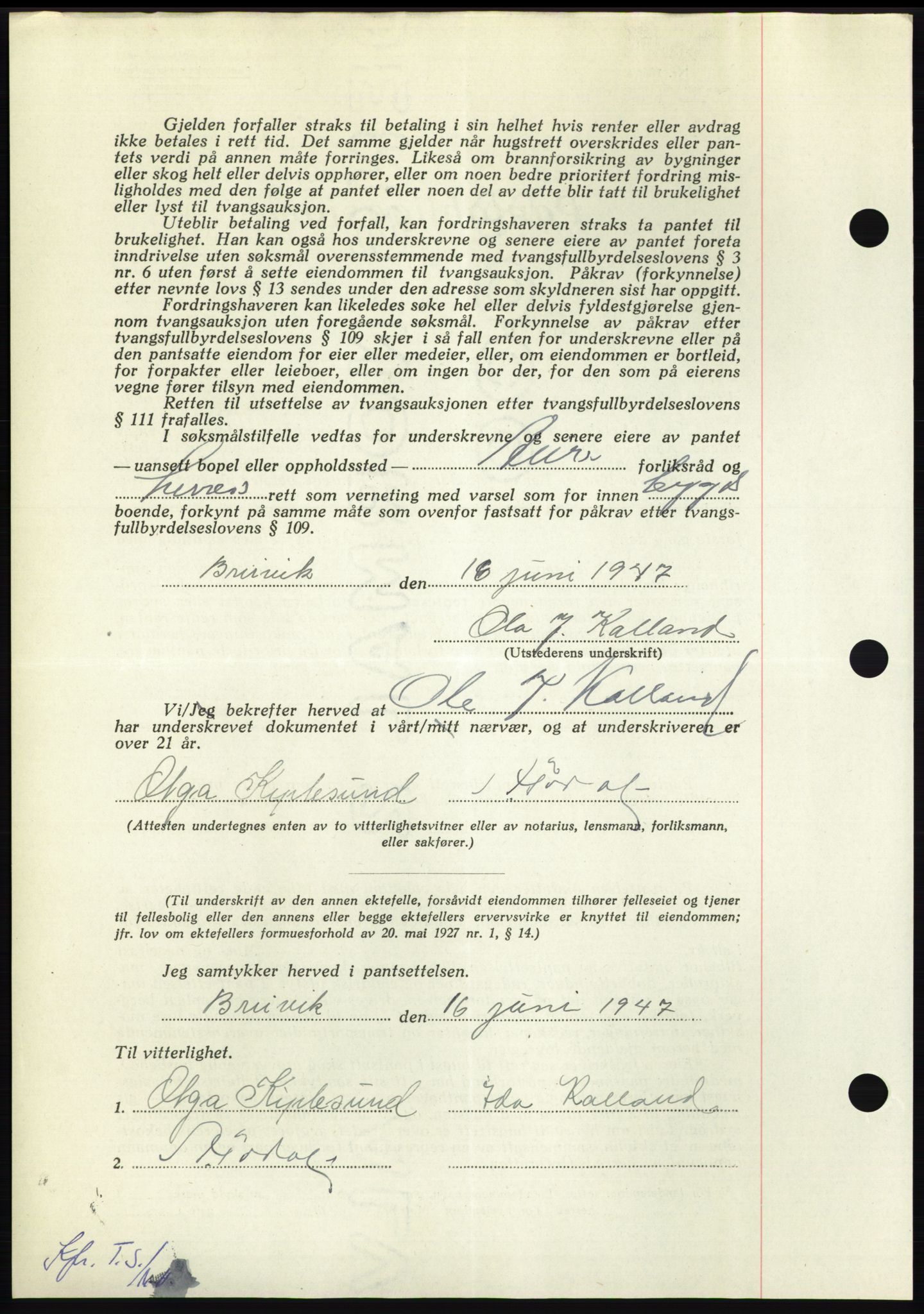 Nordmøre sorenskriveri, AV/SAT-A-4132/1/2/2Ca: Pantebok nr. B96, 1947-1947, Dagboknr: 1318/1947