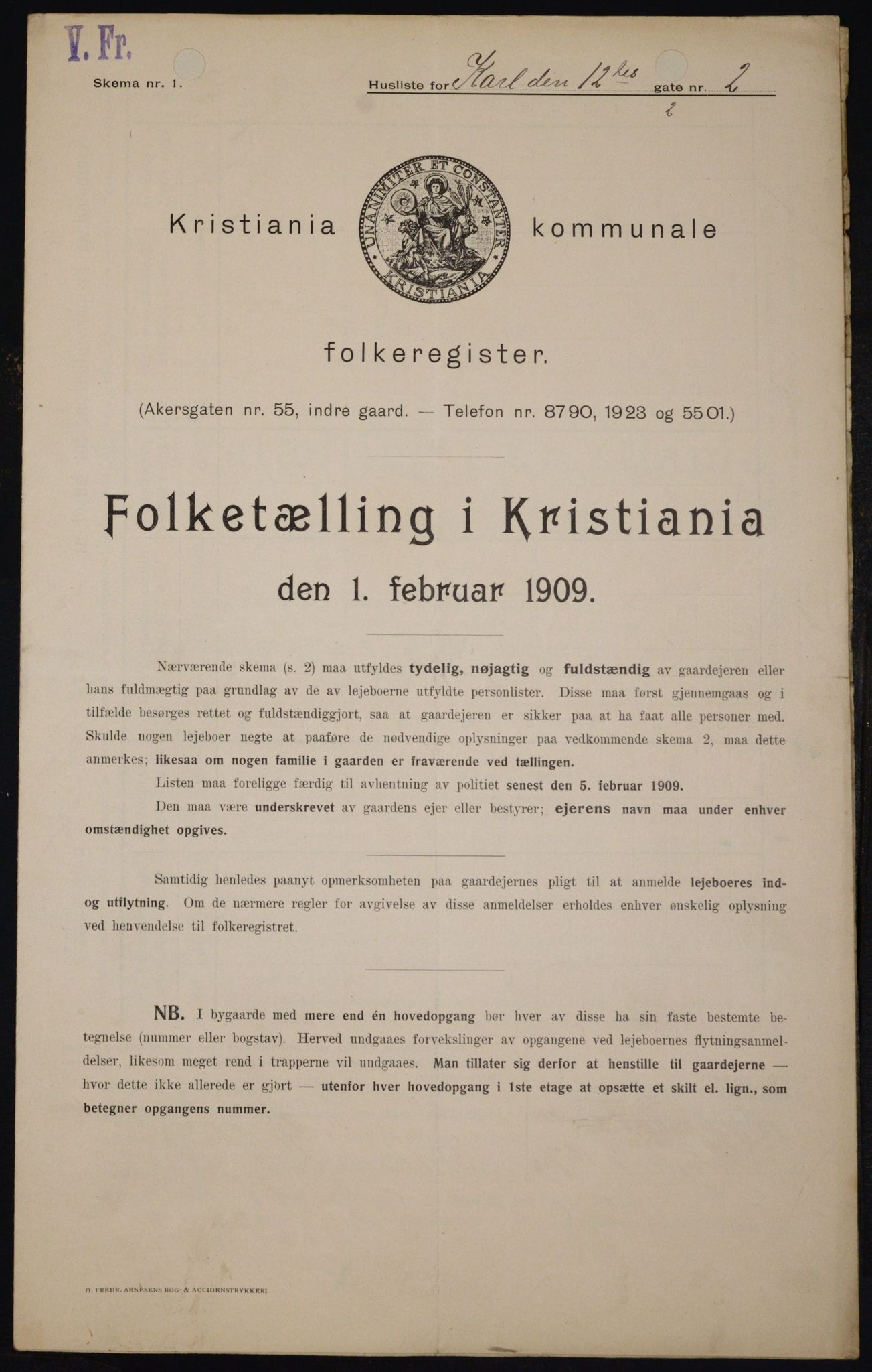 OBA, Kommunal folketelling 1.2.1909 for Kristiania kjøpstad, 1909, s. 44077