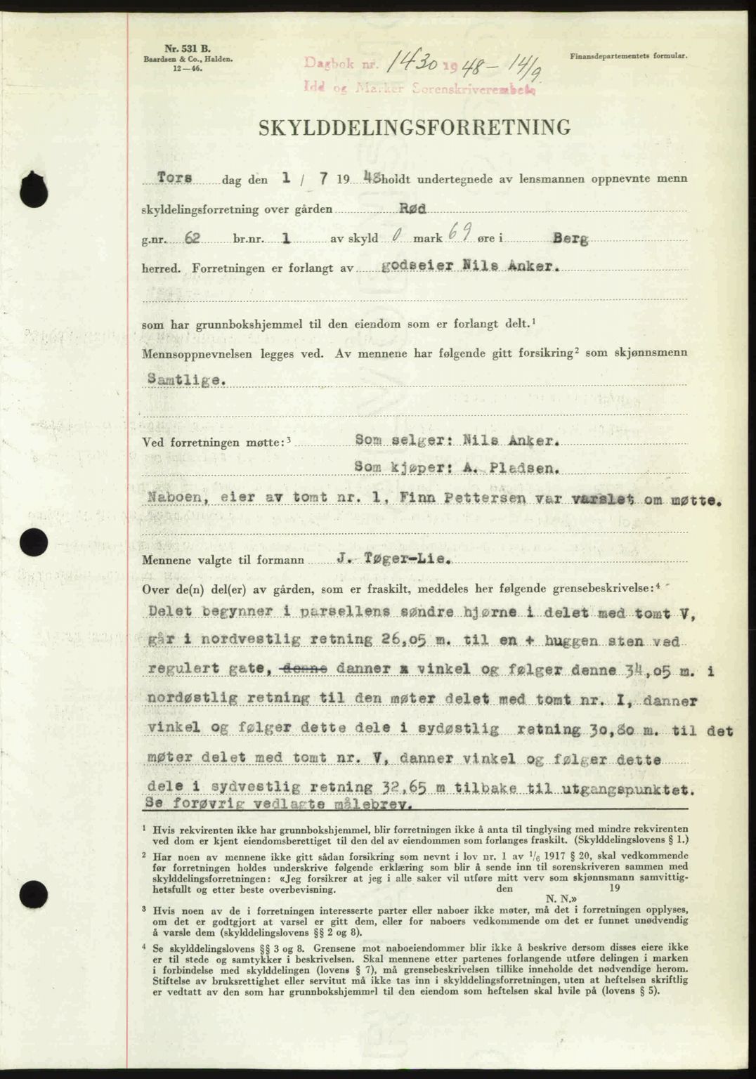 Idd og Marker sorenskriveri, AV/SAO-A-10283/G/Gb/Gbb/L0011: Pantebok nr. A11, 1948-1949, Dagboknr: 1430/1948