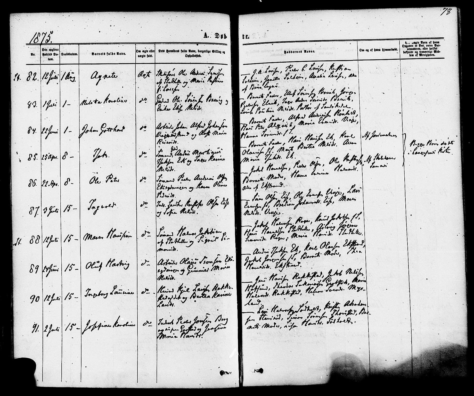 Bamble kirkebøker, AV/SAKO-A-253/F/Fa/L0006: Ministerialbok nr. I 6, 1869-1877, s. 78
