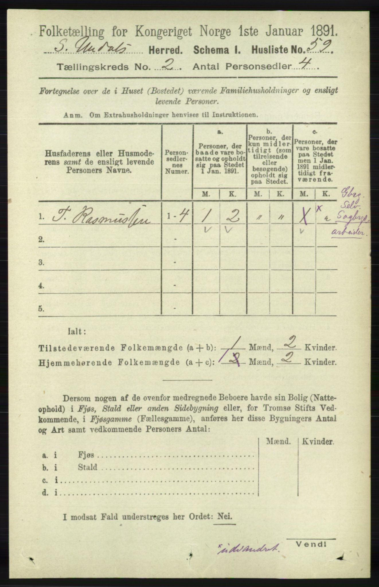 RA, Folketelling 1891 for 1029 Sør-Audnedal herred, 1891, s. 402