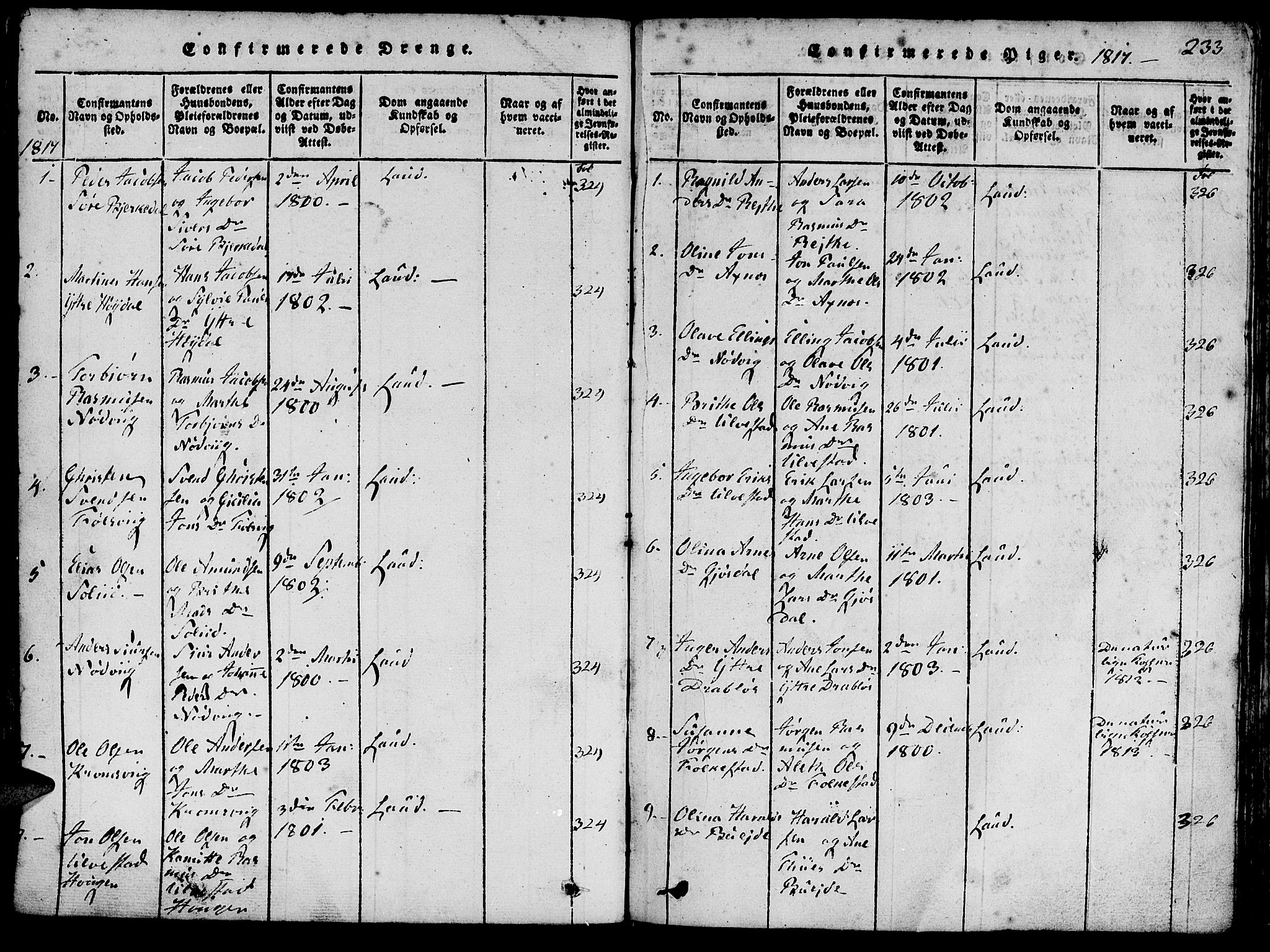 Ministerialprotokoller, klokkerbøker og fødselsregistre - Møre og Romsdal, SAT/A-1454/511/L0138: Ministerialbok nr. 511A05, 1817-1832, s. 233