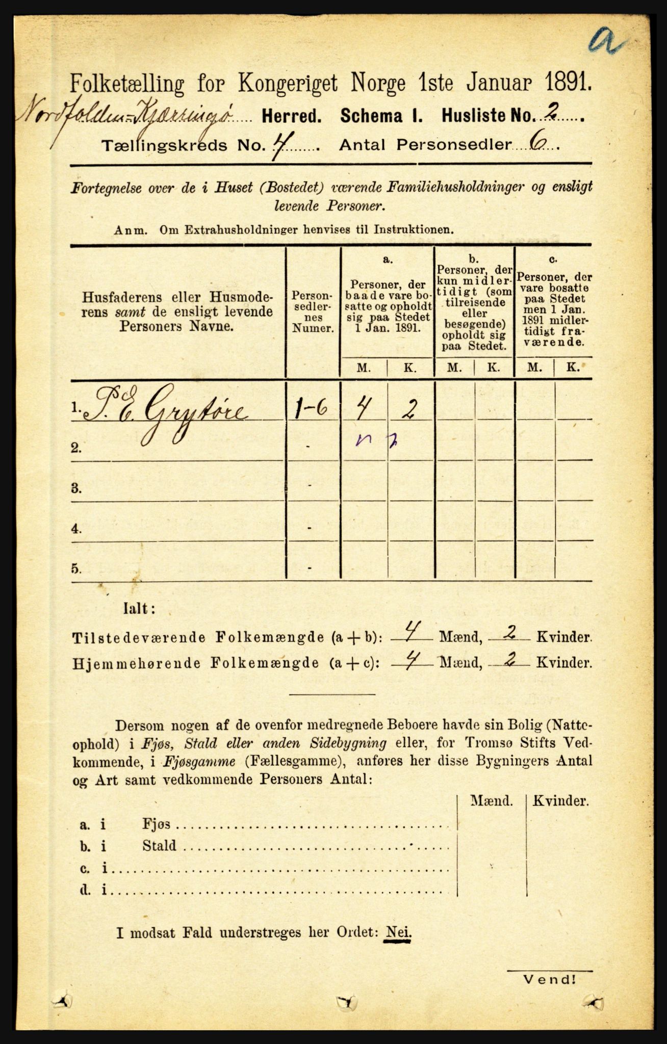 RA, Folketelling 1891 for 1846 Nordfold-Kjerringøy herred, 1891, s. 901
