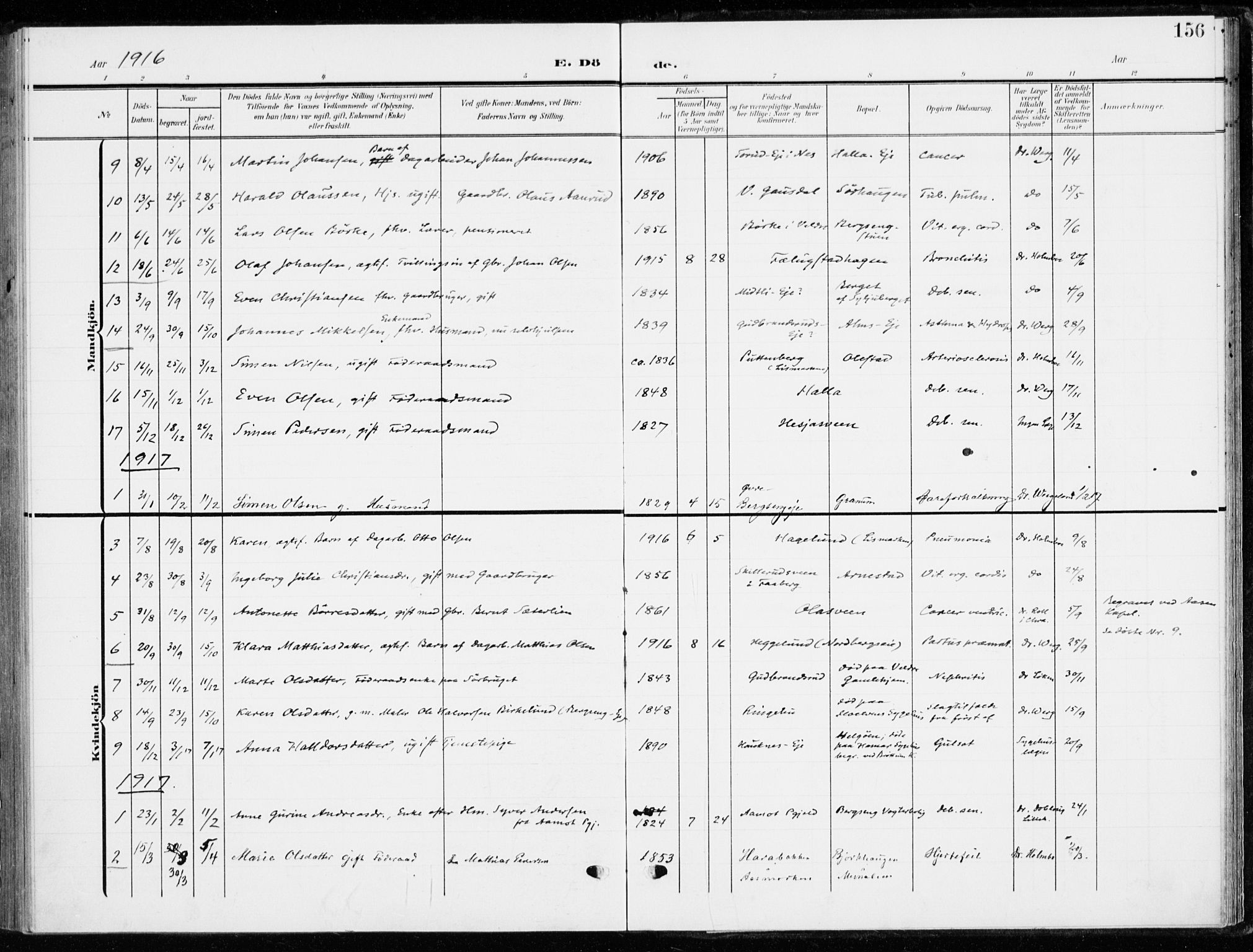 Ringsaker prestekontor, SAH/PREST-014/K/Ka/L0021: Ministerialbok nr. 21, 1905-1920, s. 156