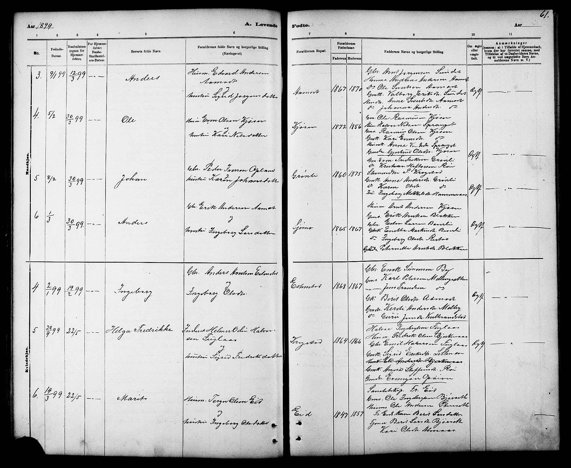 Ministerialprotokoller, klokkerbøker og fødselsregistre - Sør-Trøndelag, SAT/A-1456/694/L1132: Klokkerbok nr. 694C04, 1887-1914, s. 61