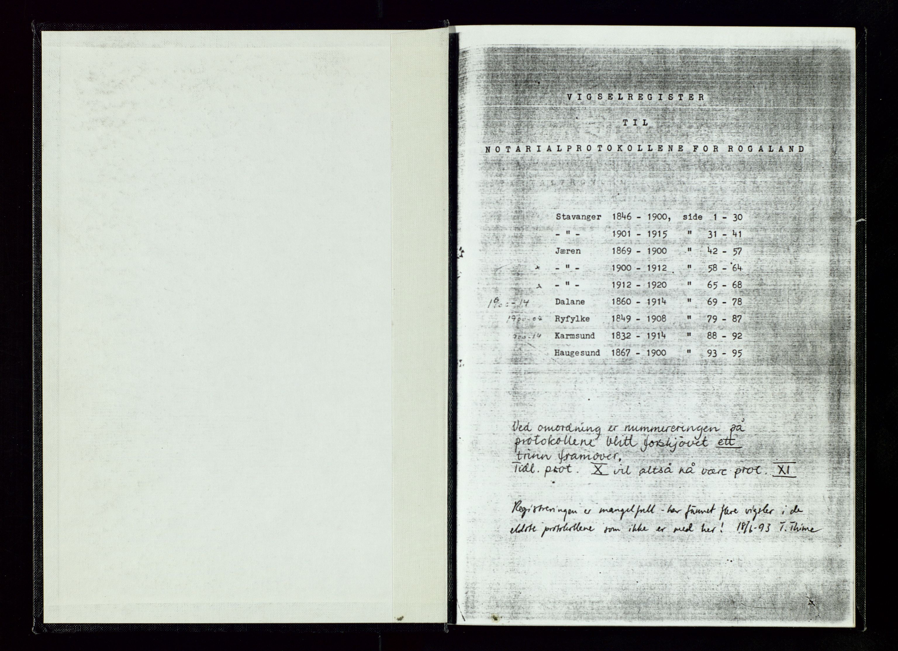 Stavanger byfogd, AV/SAST-A-101408/001/6/62/62A/L0001: Register over gifte, 1832-1920