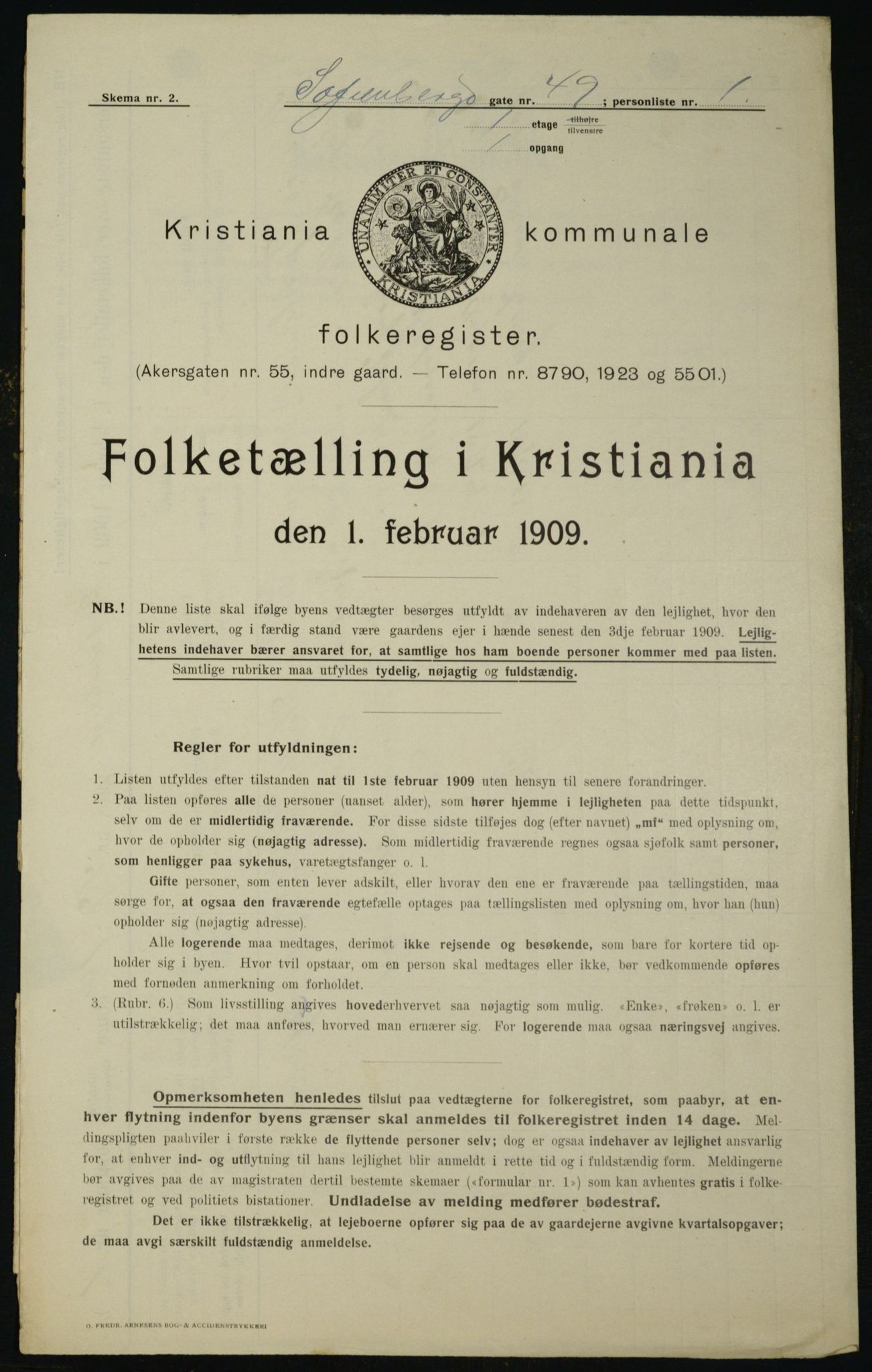 OBA, Kommunal folketelling 1.2.1909 for Kristiania kjøpstad, 1909, s. 89463