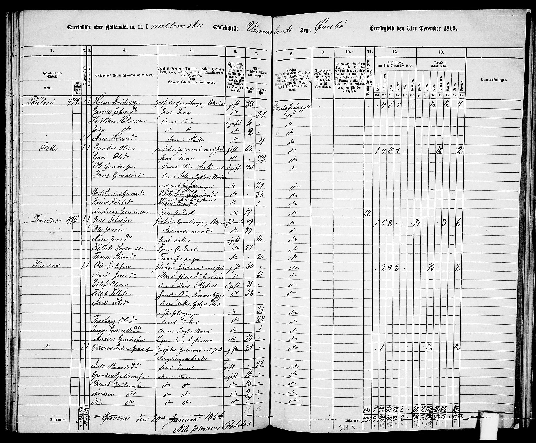 RA, Folketelling 1865 for 1016P Øvrebø prestegjeld, 1865, s. 98