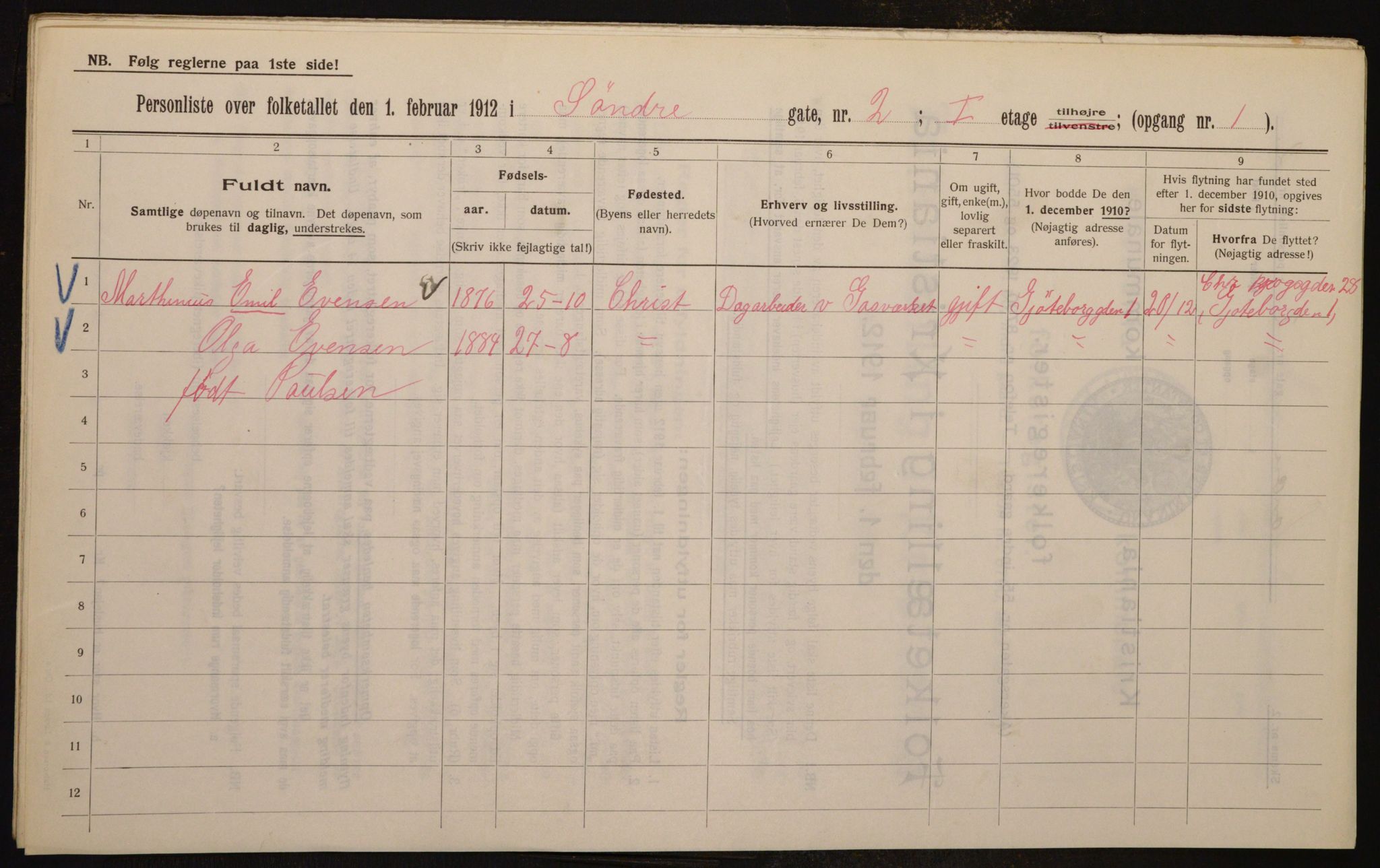 OBA, Kommunal folketelling 1.2.1912 for Kristiania, 1912, s. 106364