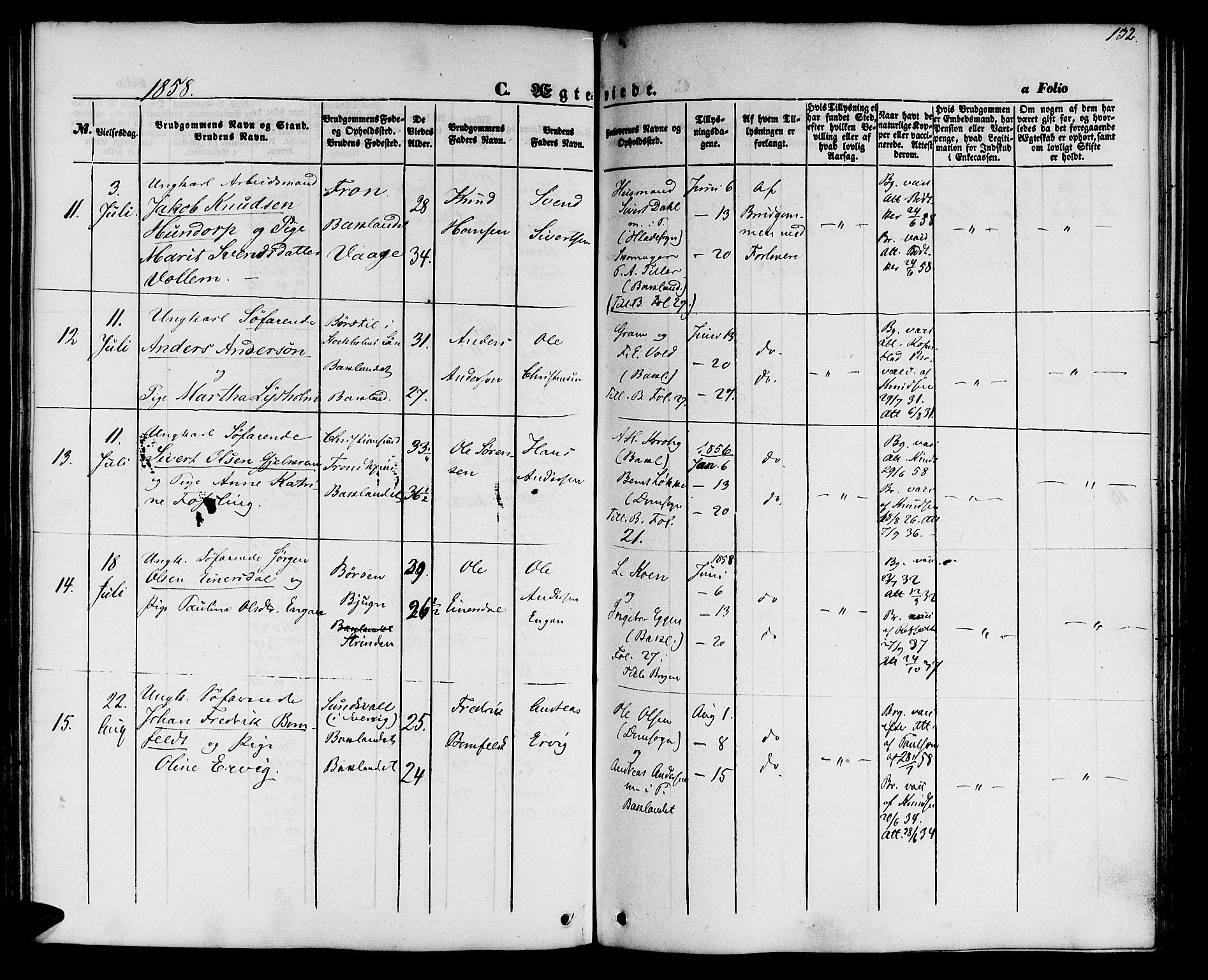 Ministerialprotokoller, klokkerbøker og fødselsregistre - Sør-Trøndelag, SAT/A-1456/604/L0184: Ministerialbok nr. 604A05, 1851-1860, s. 132