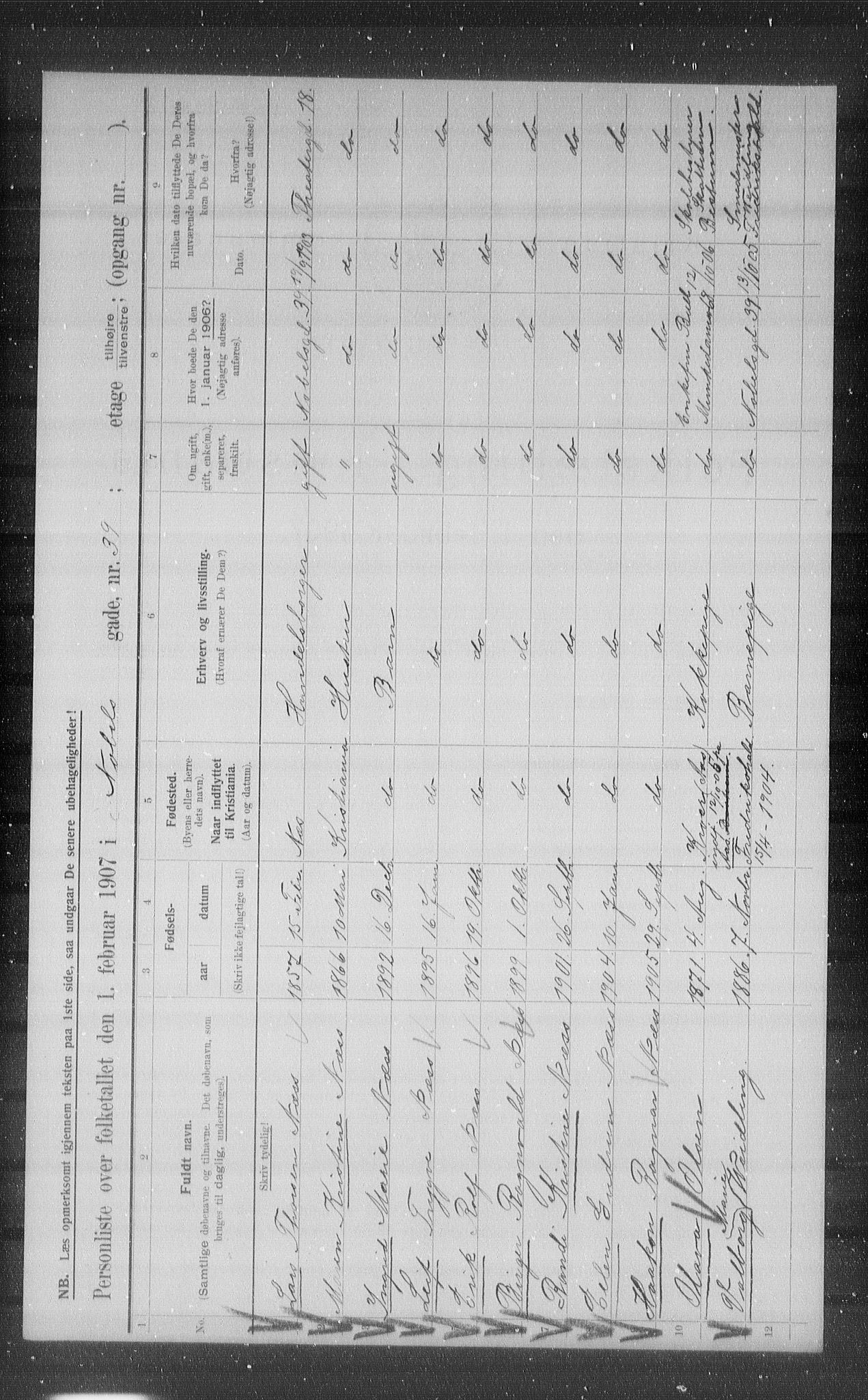 OBA, Kommunal folketelling 1.2.1907 for Kristiania kjøpstad, 1907, s. 36545