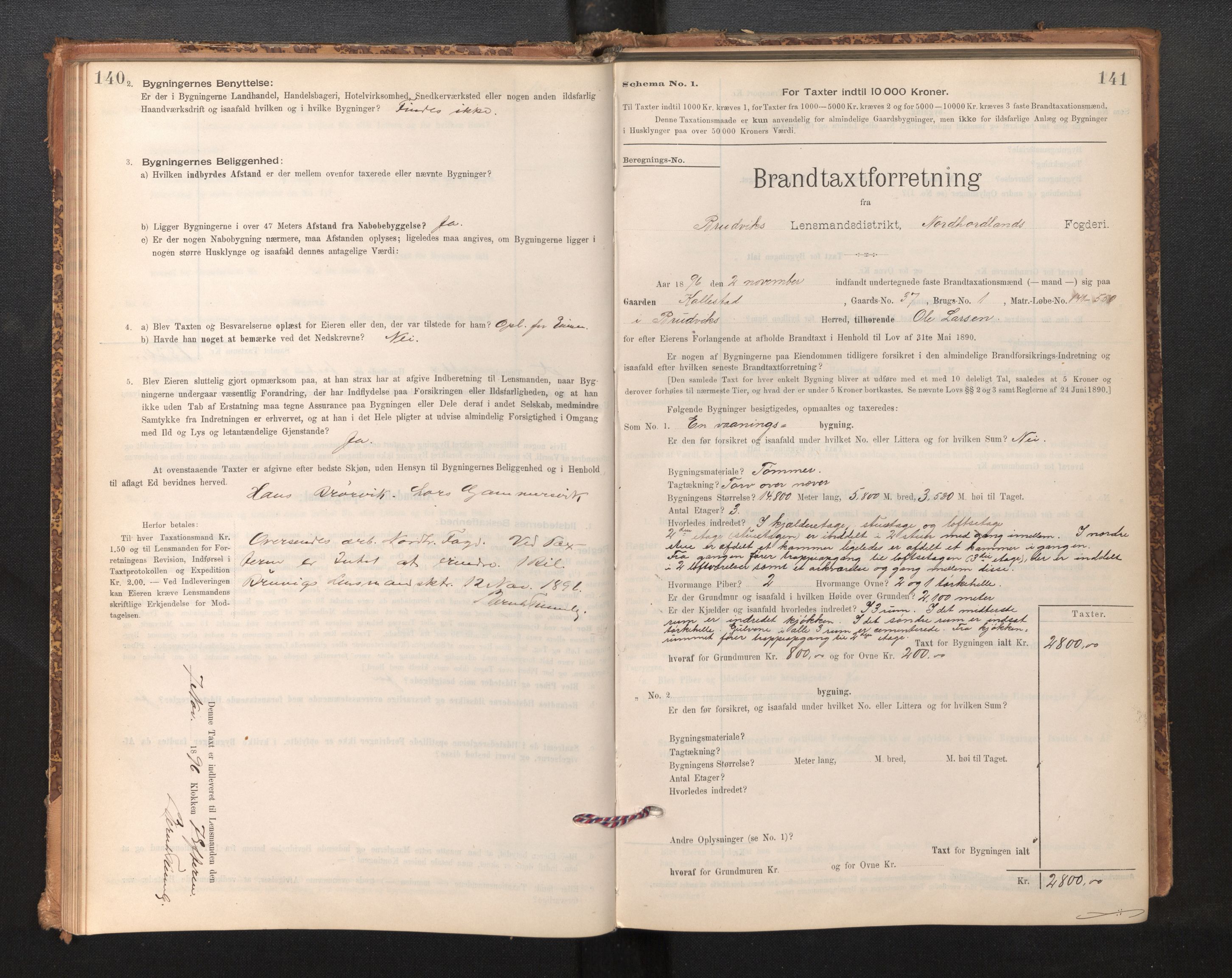 Lensmannen i Bruvik, SAB/A-31301/0012/L0006: Branntakstprotokoll, skjematakst, 1894-1906, s. 140-141