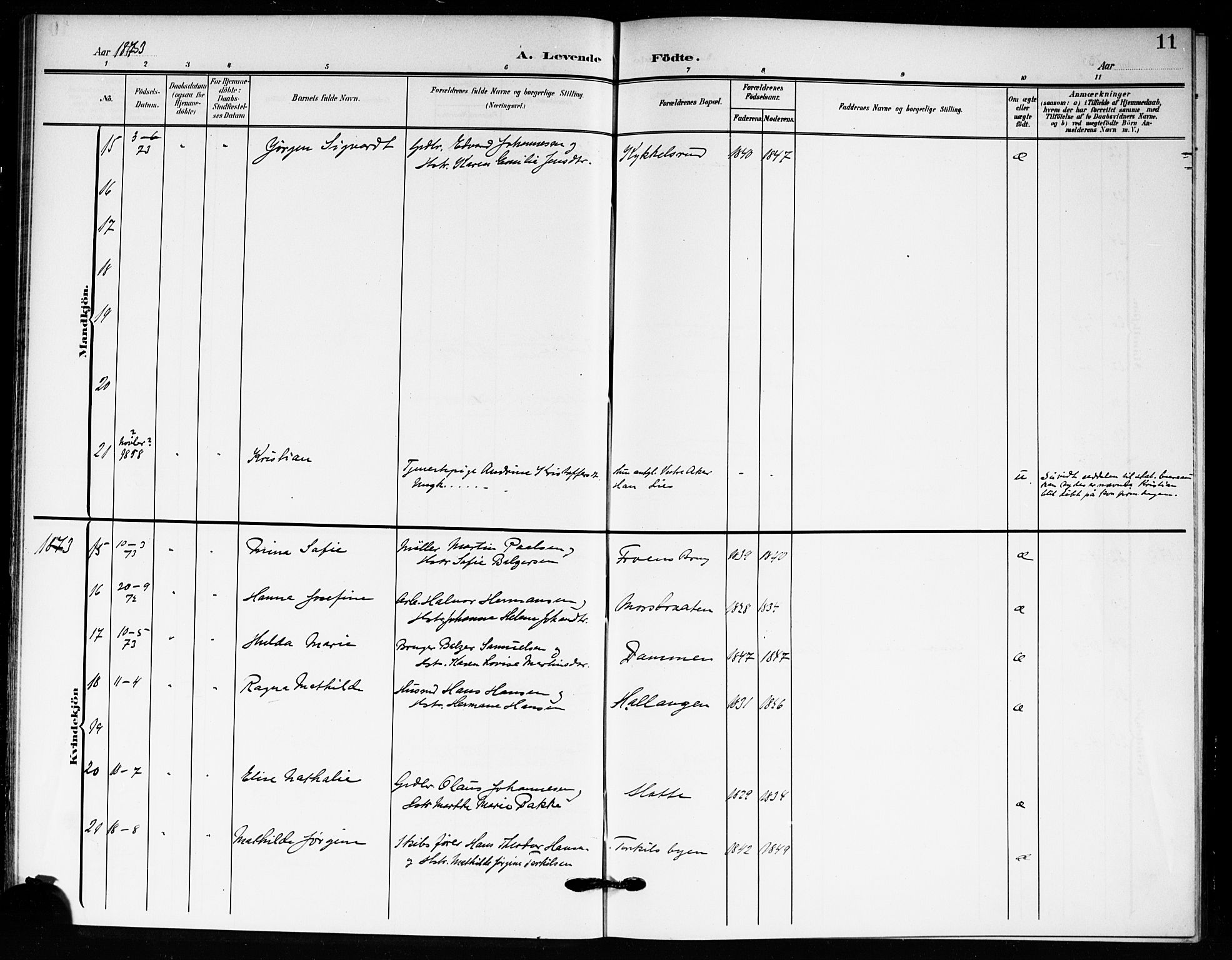 Drøbak prestekontor Kirkebøker, SAO/A-10142a/F/Fc/L0001: Ministerialbok nr. III 1, 1871-1900, s. 11