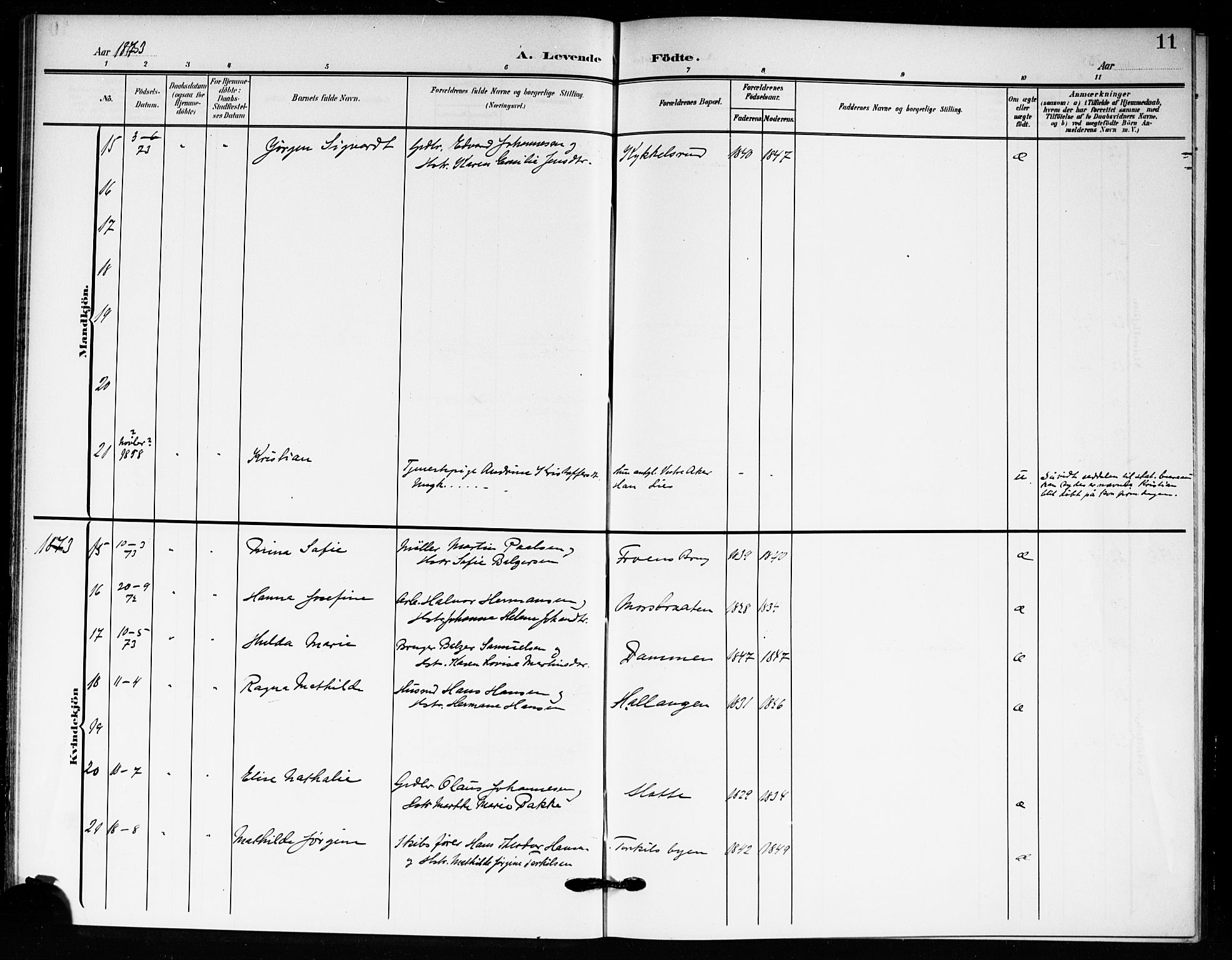 Drøbak prestekontor Kirkebøker, AV/SAO-A-10142a/F/Fc/L0001: Ministerialbok nr. III 1, 1871-1900, s. 11