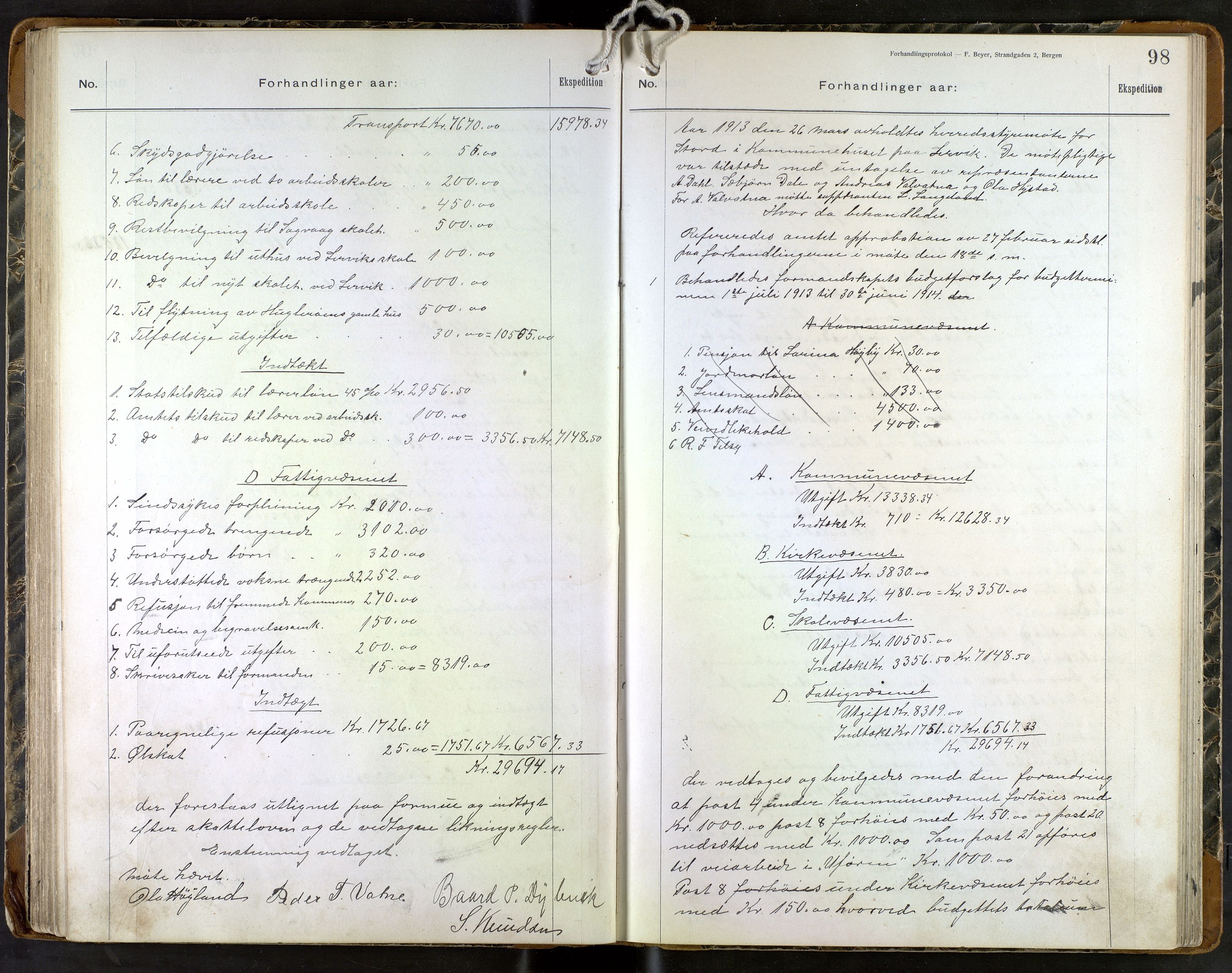 Stord kommune. Formannskapet, IKAH/1221-021/A/Aa/L0004: Møtebok for formannskapet og heradstyret , 1906-1917, s. 98