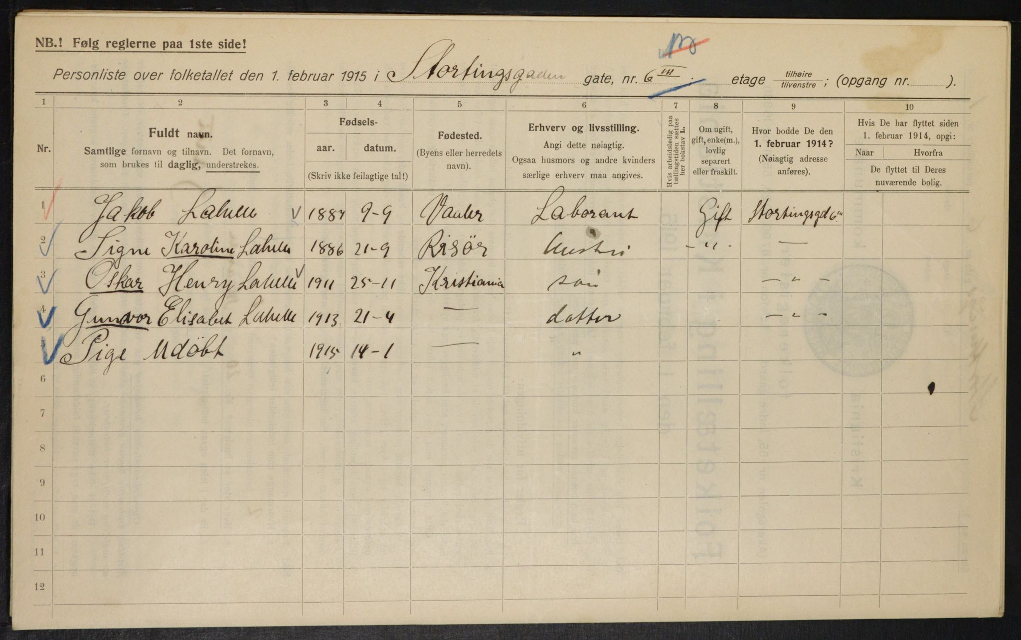 OBA, Kommunal folketelling 1.2.1915 for Kristiania, 1915, s. 103680