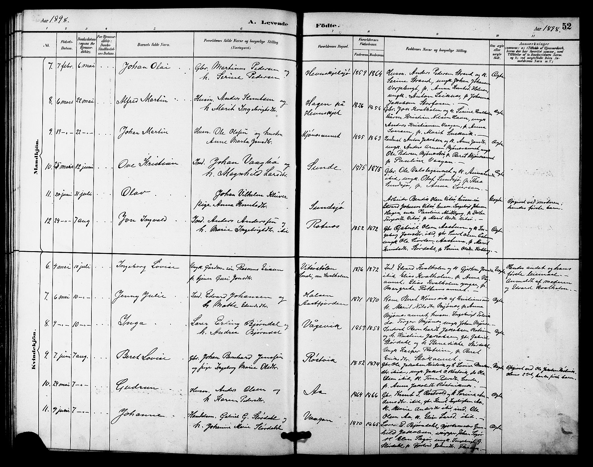 Ministerialprotokoller, klokkerbøker og fødselsregistre - Sør-Trøndelag, AV/SAT-A-1456/633/L0519: Klokkerbok nr. 633C01, 1884-1905, s. 52