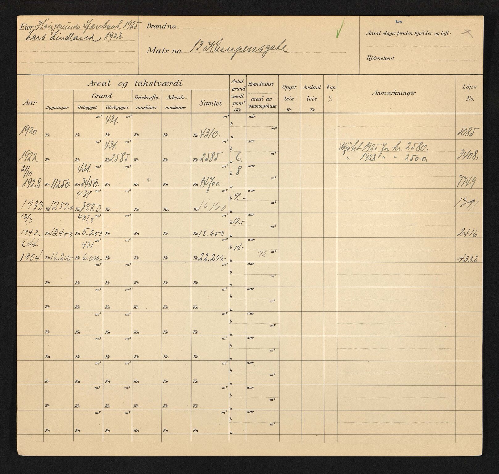 Stavanger kommune. Skattetakstvesenet, BYST/A-0440/F/Fa/Faa/L0023/0001: Skattetakstkort / Kampensgata 9 - 46
