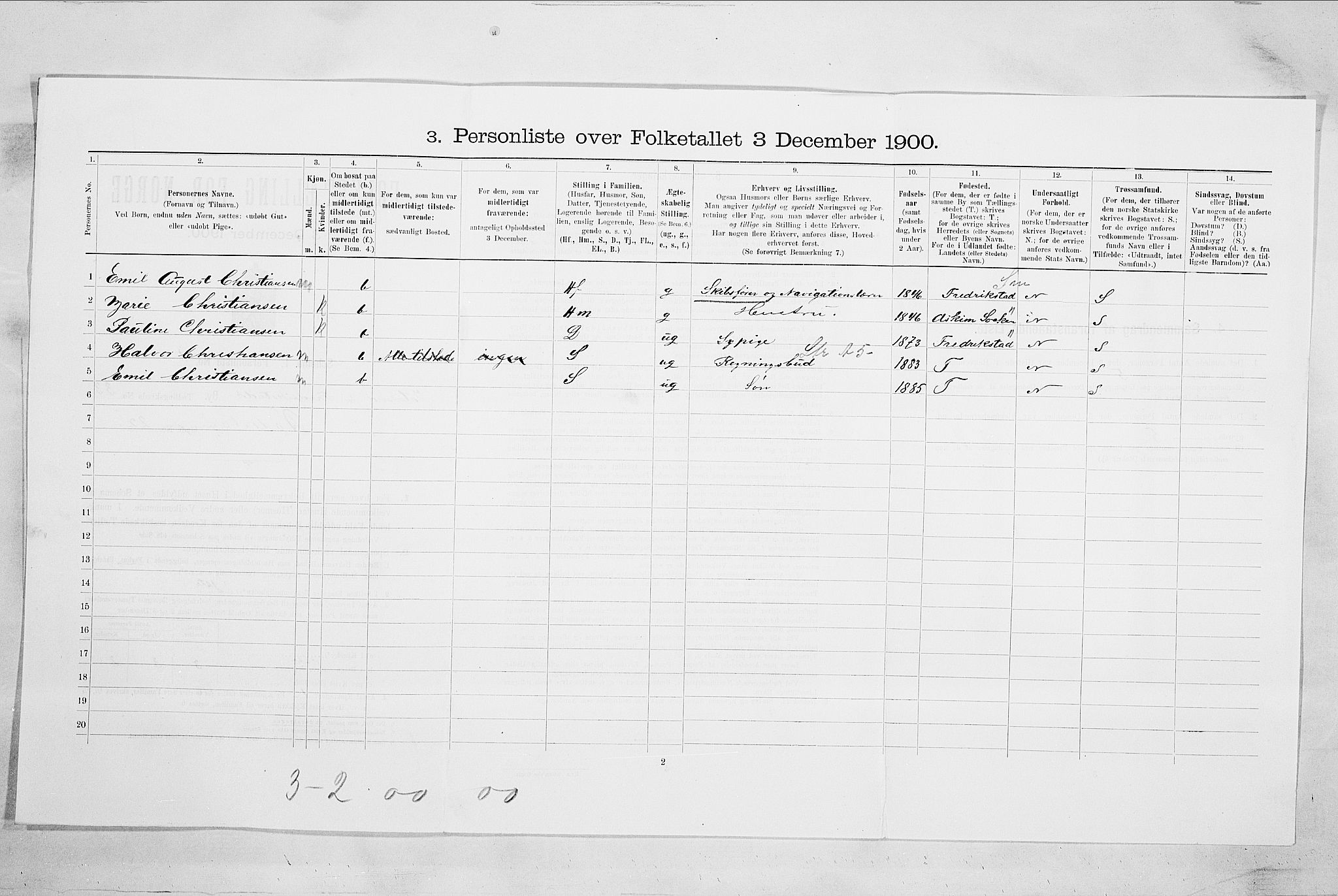 SAO, Folketelling 1900 for 0103 Fredrikstad kjøpstad, 1900