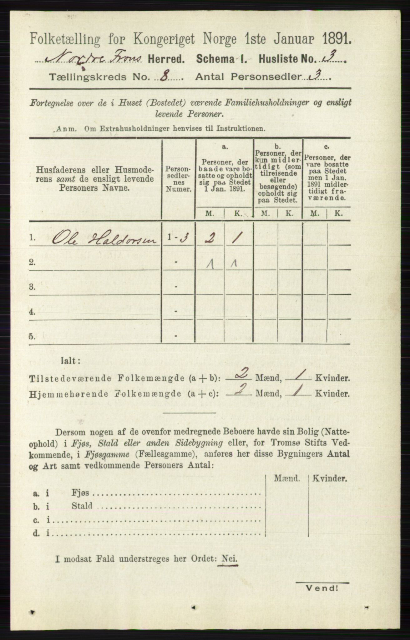 RA, Folketelling 1891 for 0518 Nord-Fron herred, 1891, s. 3382