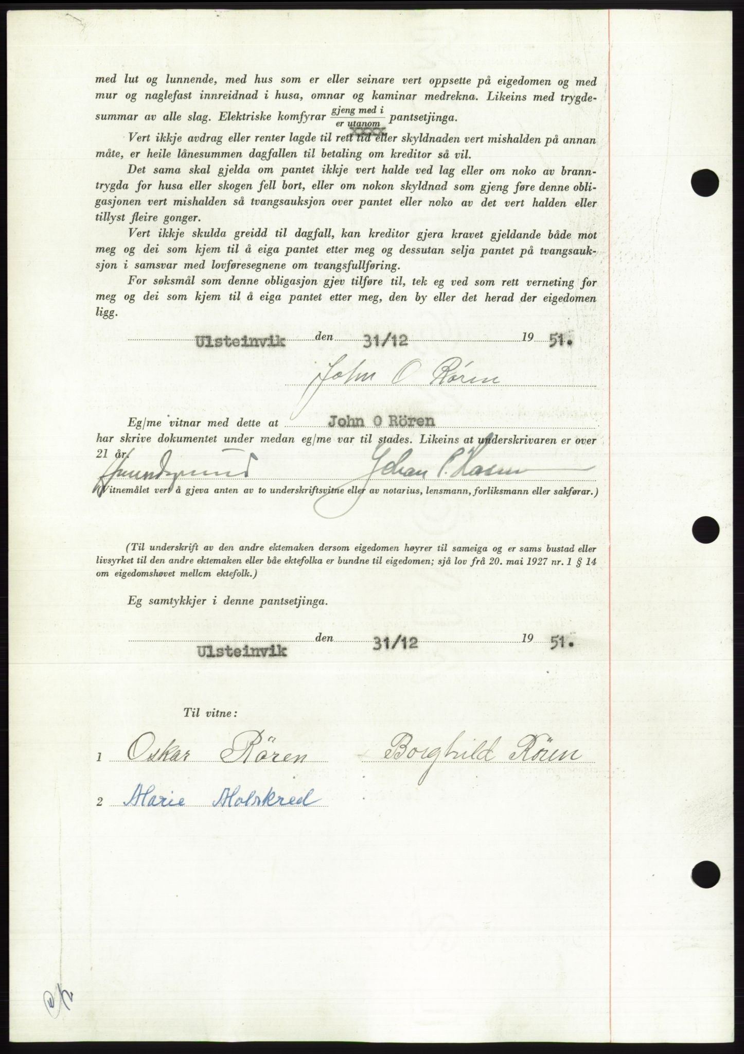 Søre Sunnmøre sorenskriveri, AV/SAT-A-4122/1/2/2C/L0121: Pantebok nr. 9B, 1951-1952, Dagboknr: 18/1952