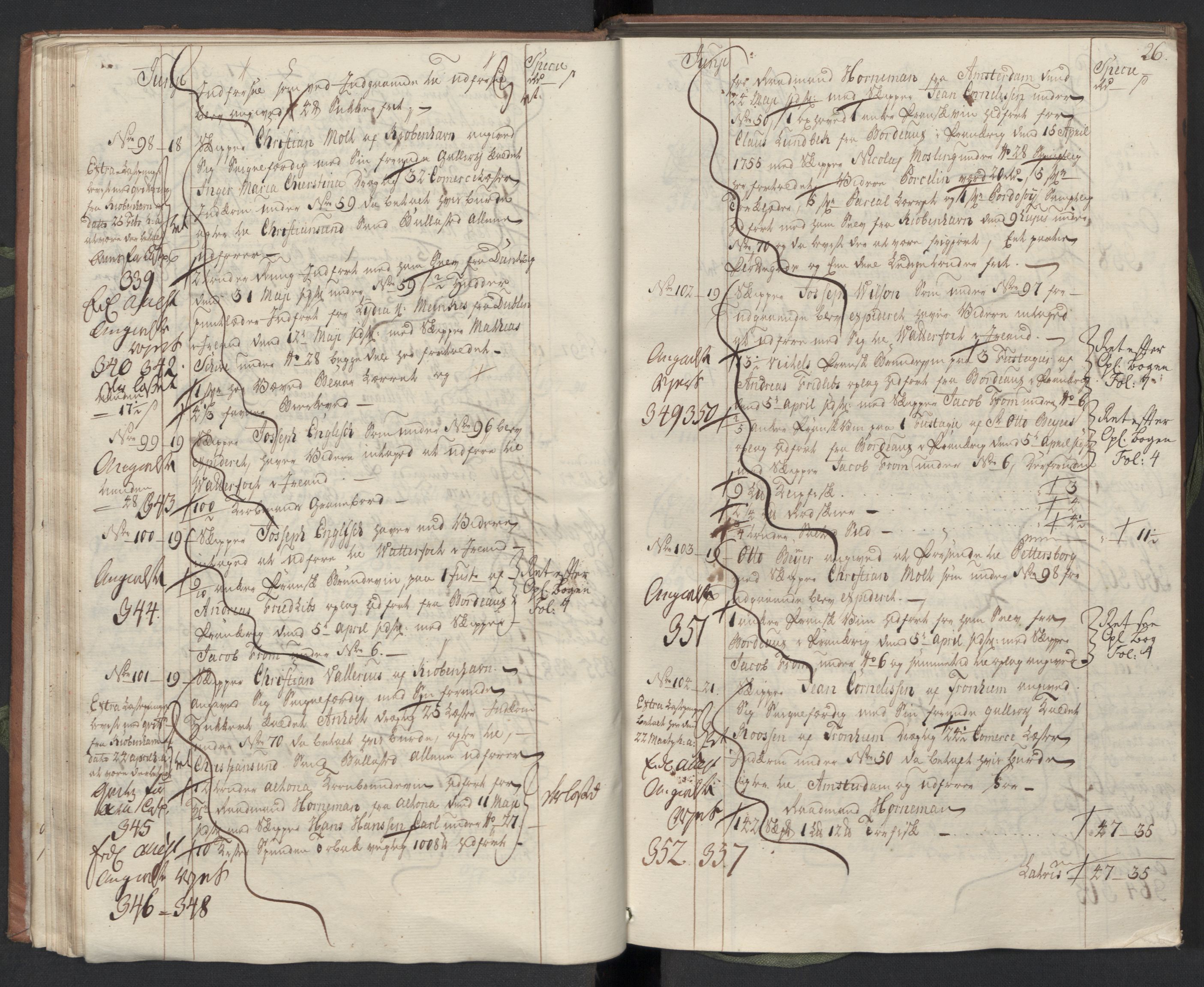 Generaltollkammeret, tollregnskaper, AV/RA-EA-5490/R33/L0048/0001: Tollregnskaper Trondheim A / Utgående hovedtollbok, 1756, s. 25b-26a