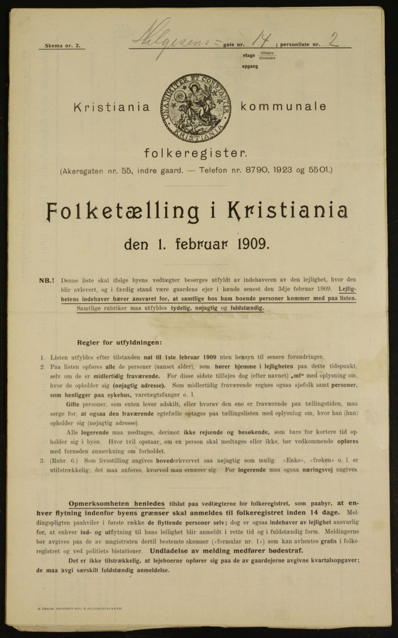 OBA, Kommunal folketelling 1.2.1909 for Kristiania kjøpstad, 1909, s. 33970