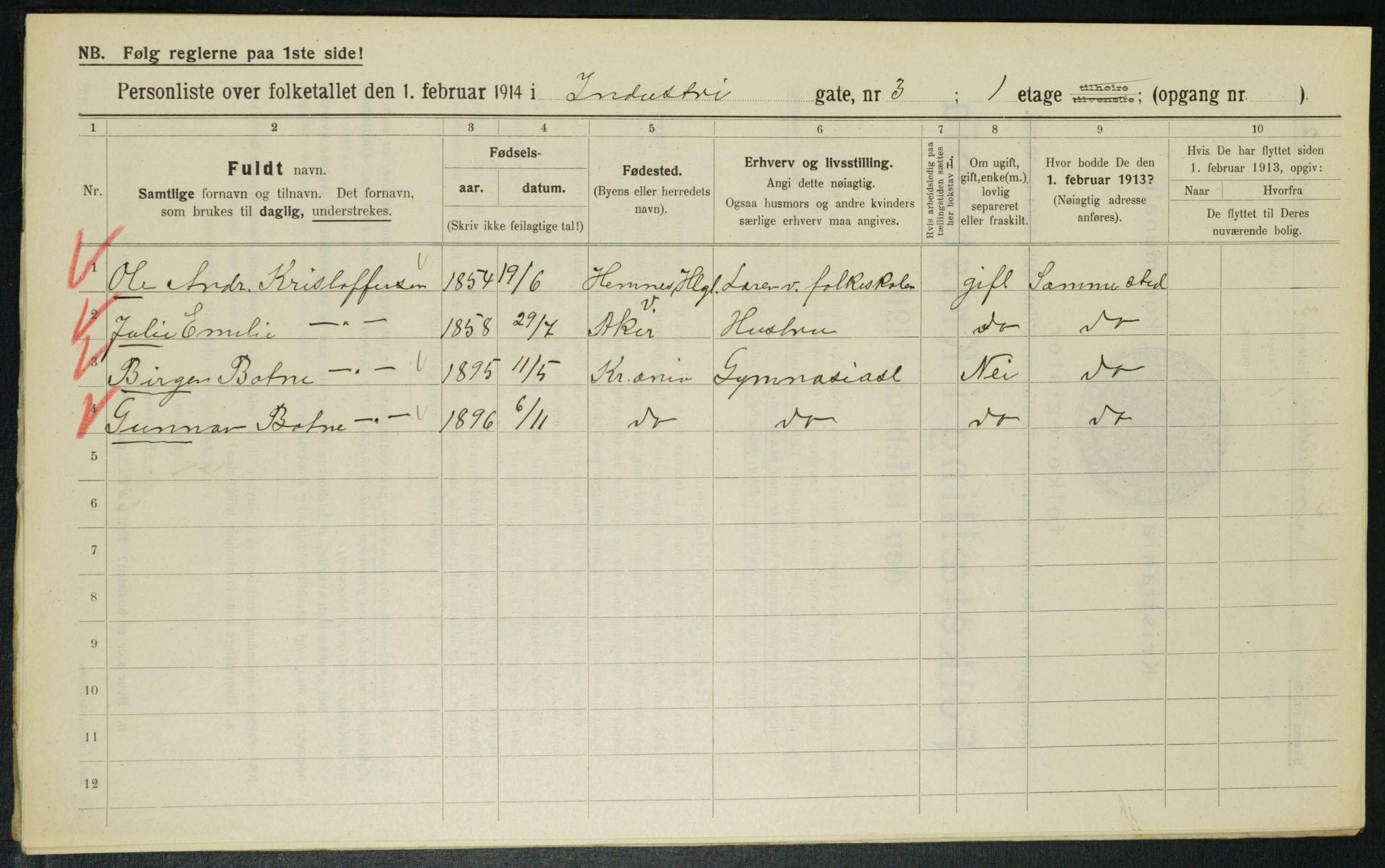 OBA, Kommunal folketelling 1.2.1914 for Kristiania, 1914, s. 43214