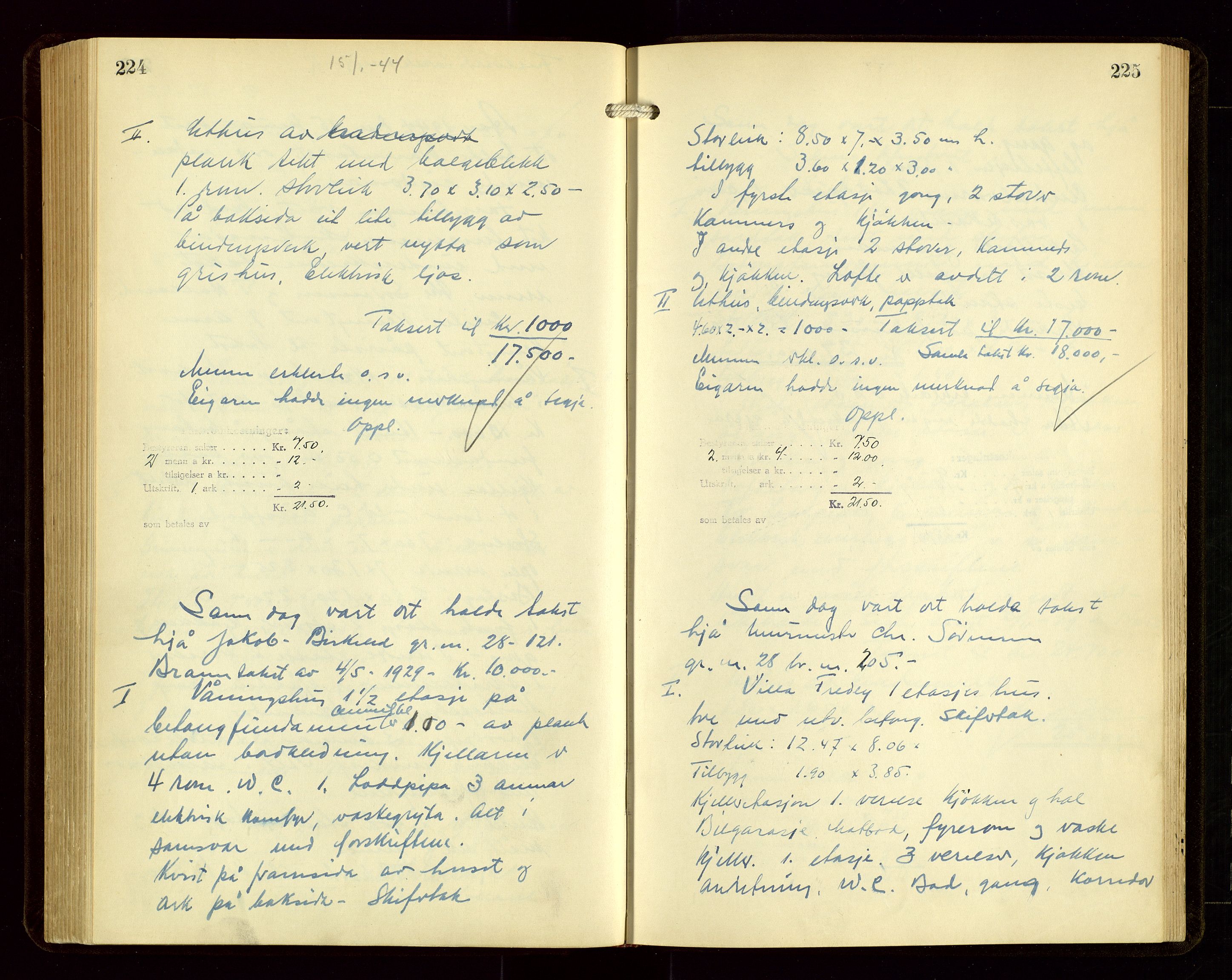 Sauda lensmannskontor, AV/SAST-A-100177/Goa/L0004: "Brandtakstprotokoll for Sauda lensmannsdistrikt", 1934-1946, s. 224-225