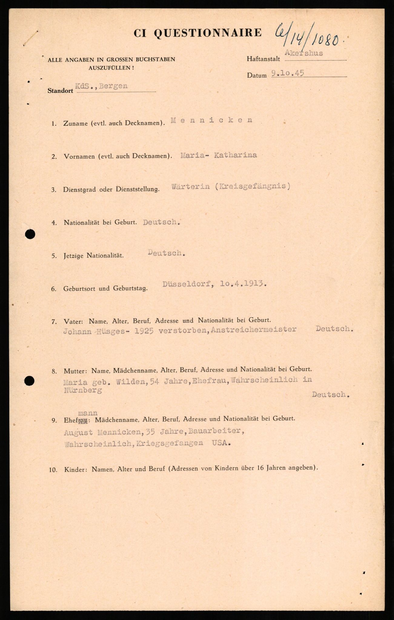 Forsvaret, Forsvarets overkommando II, AV/RA-RAFA-3915/D/Db/L0021: CI Questionaires. Tyske okkupasjonsstyrker i Norge. Tyskere., 1945-1946, s. 370