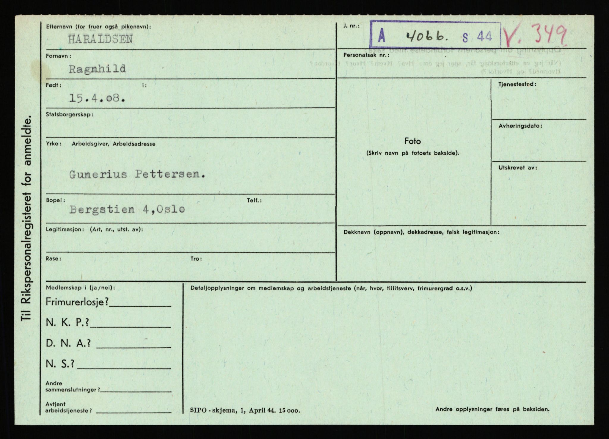 Statspolitiet - Hovedkontoret / Osloavdelingen, AV/RA-S-1329/C/Ca/L0006: Hanche - Hokstvedt, 1943-1945, s. 1823