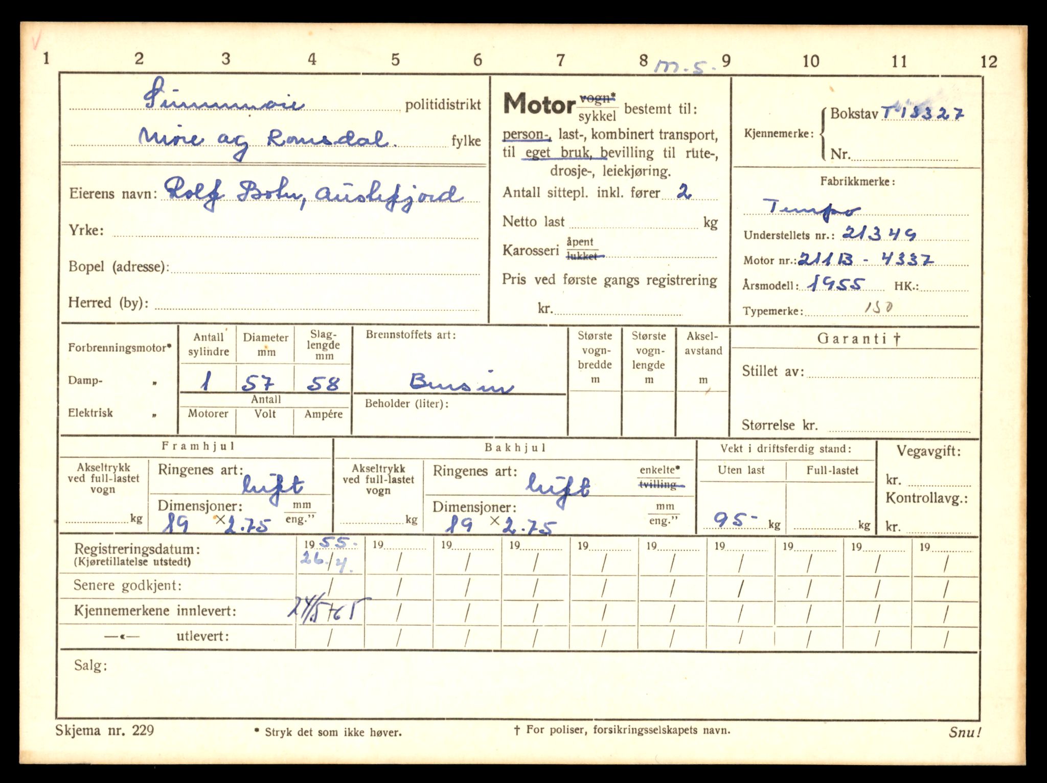 Møre og Romsdal vegkontor - Ålesund trafikkstasjon, AV/SAT-A-4099/F/Fe/L0038: Registreringskort for kjøretøy T 13180 - T 13360, 1927-1998, s. 2515