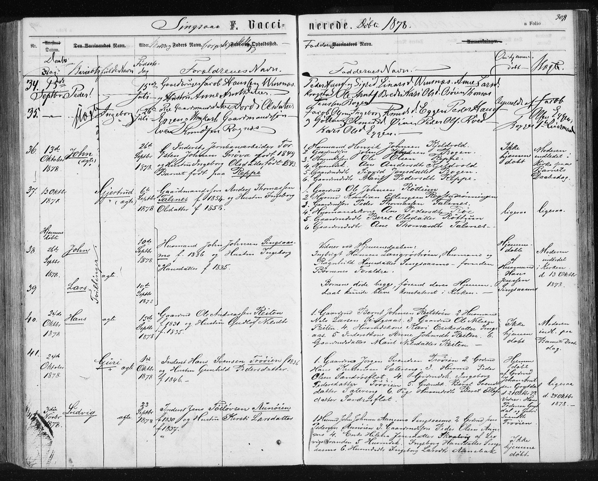 Ministerialprotokoller, klokkerbøker og fødselsregistre - Sør-Trøndelag, AV/SAT-A-1456/685/L0970: Ministerialbok nr. 685A08 /2, 1870-1878, s. 308