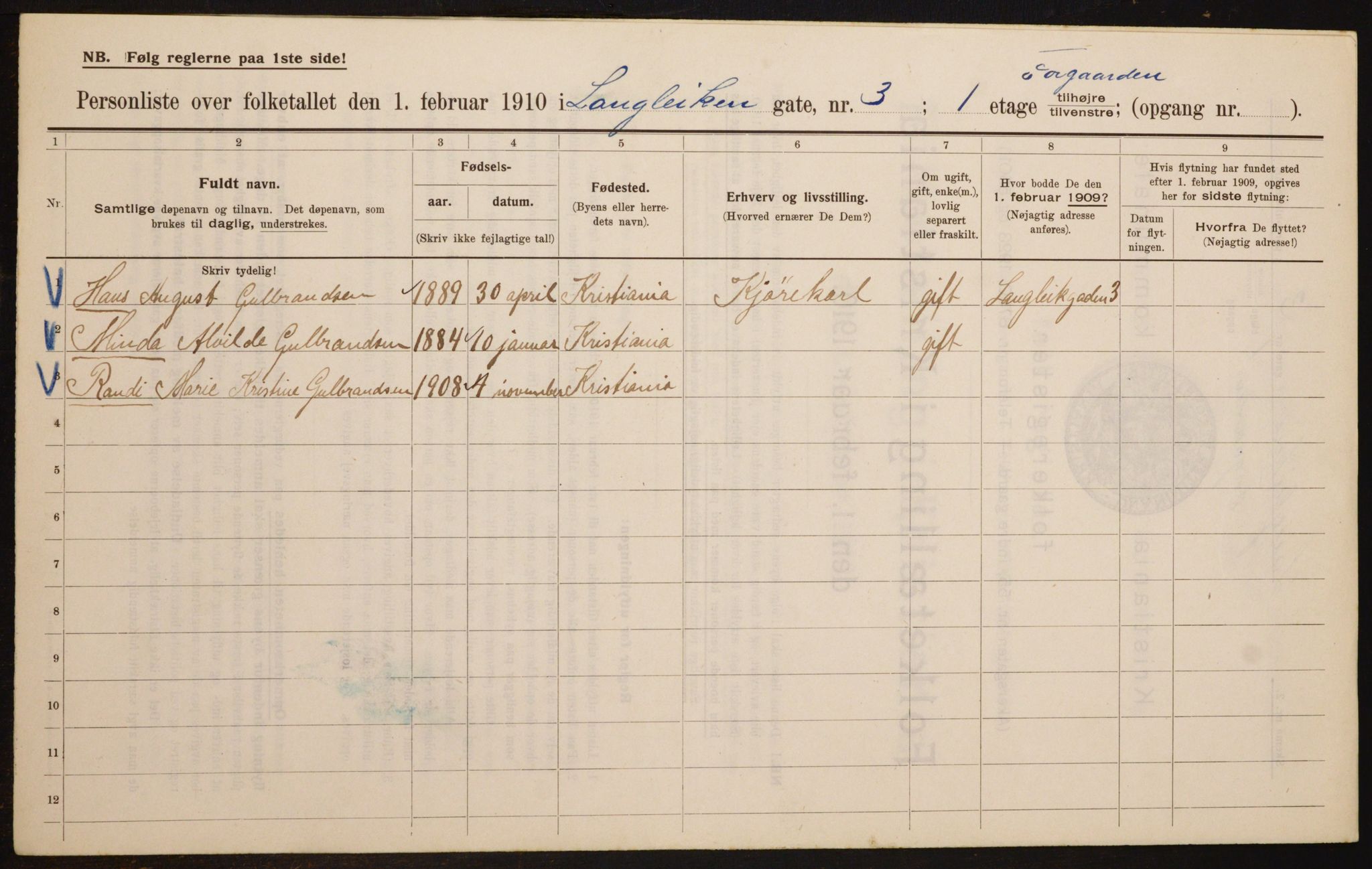 OBA, Kommunal folketelling 1.2.1910 for Kristiania, 1910, s. 54906