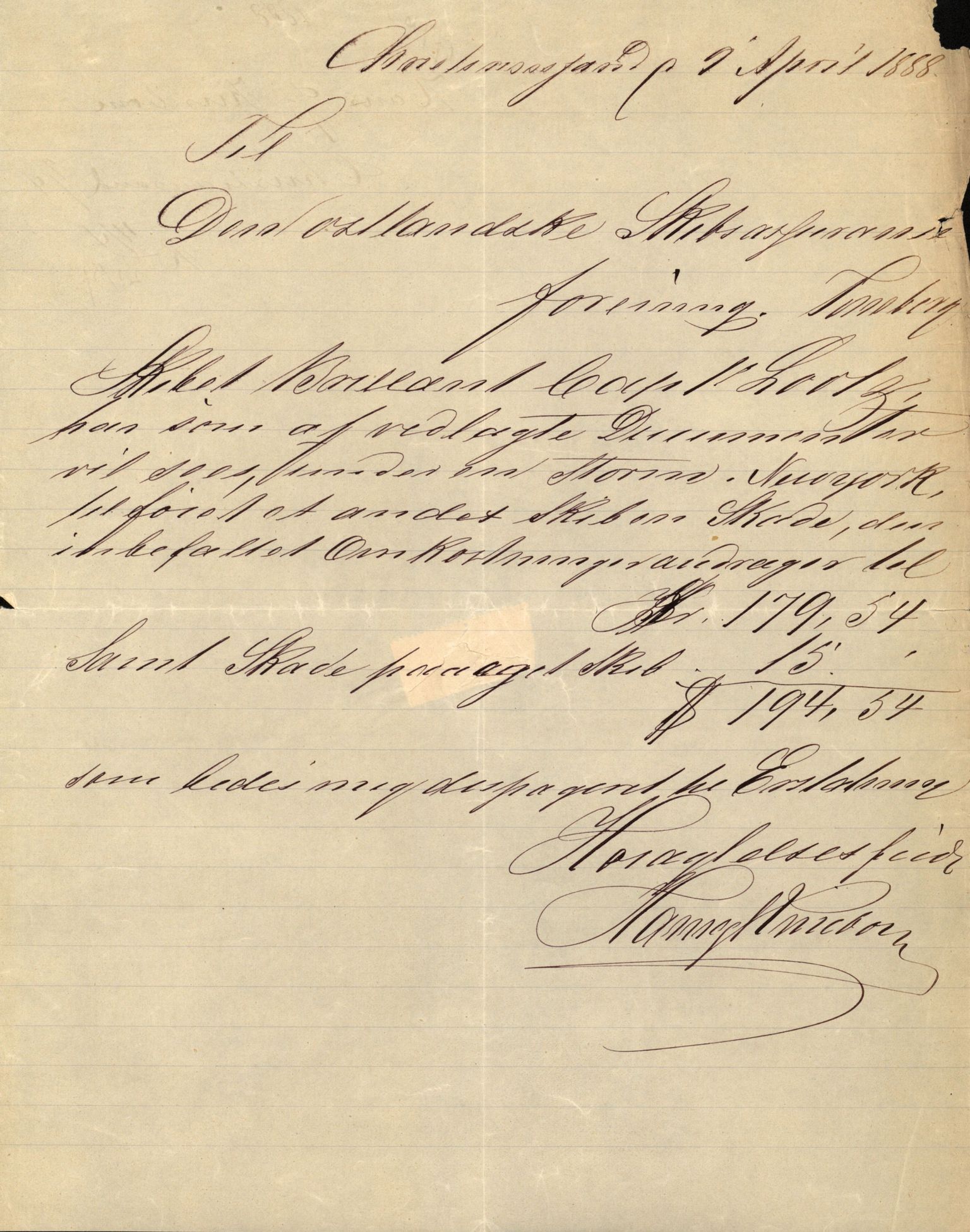 Pa 63 - Østlandske skibsassuranceforening, VEMU/A-1079/G/Ga/L0021/0008: Havaridokumenter / Betsy & Arnold, Bertrand, Brillant, Britania, 1888, s. 11