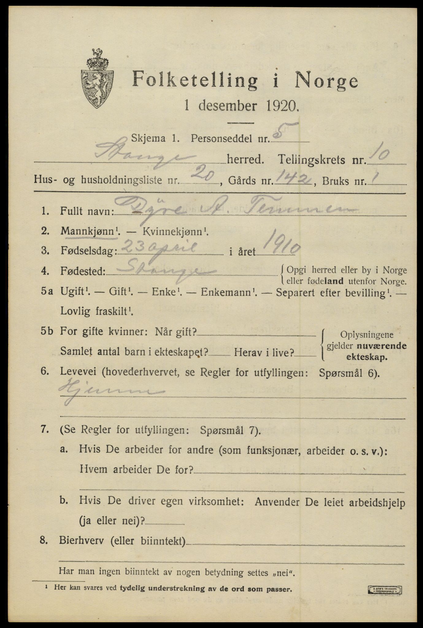 SAH, Folketelling 1920 for 0417 Stange herred, 1920, s. 16081