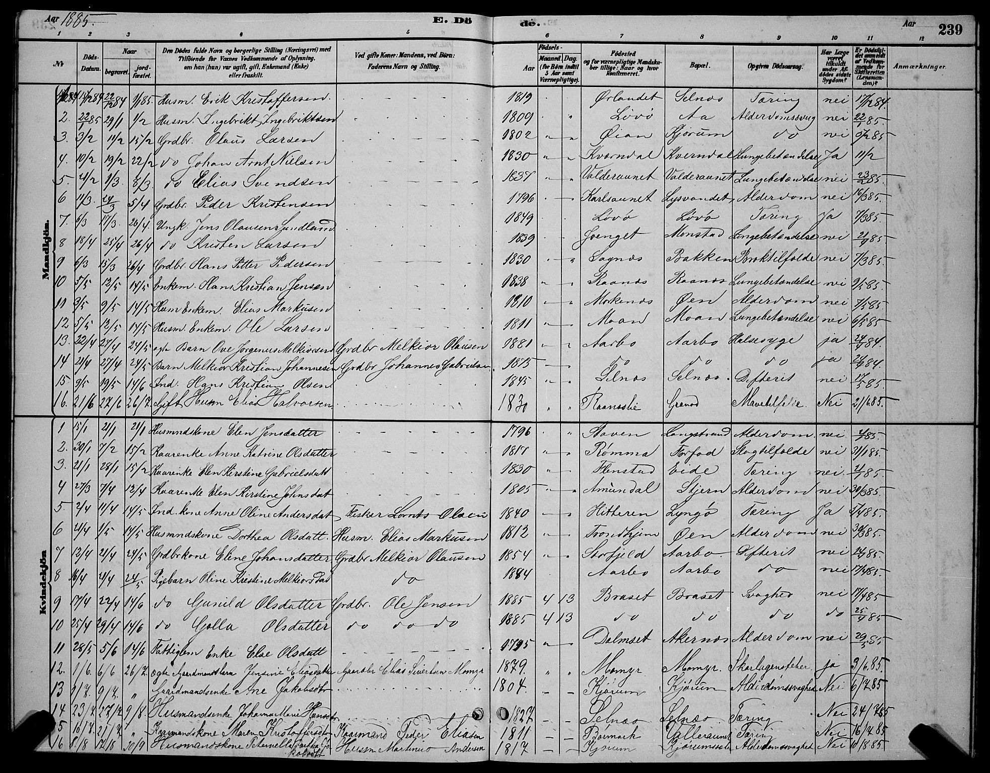 Ministerialprotokoller, klokkerbøker og fødselsregistre - Sør-Trøndelag, SAT/A-1456/655/L0687: Klokkerbok nr. 655C03, 1880-1898, s. 239
