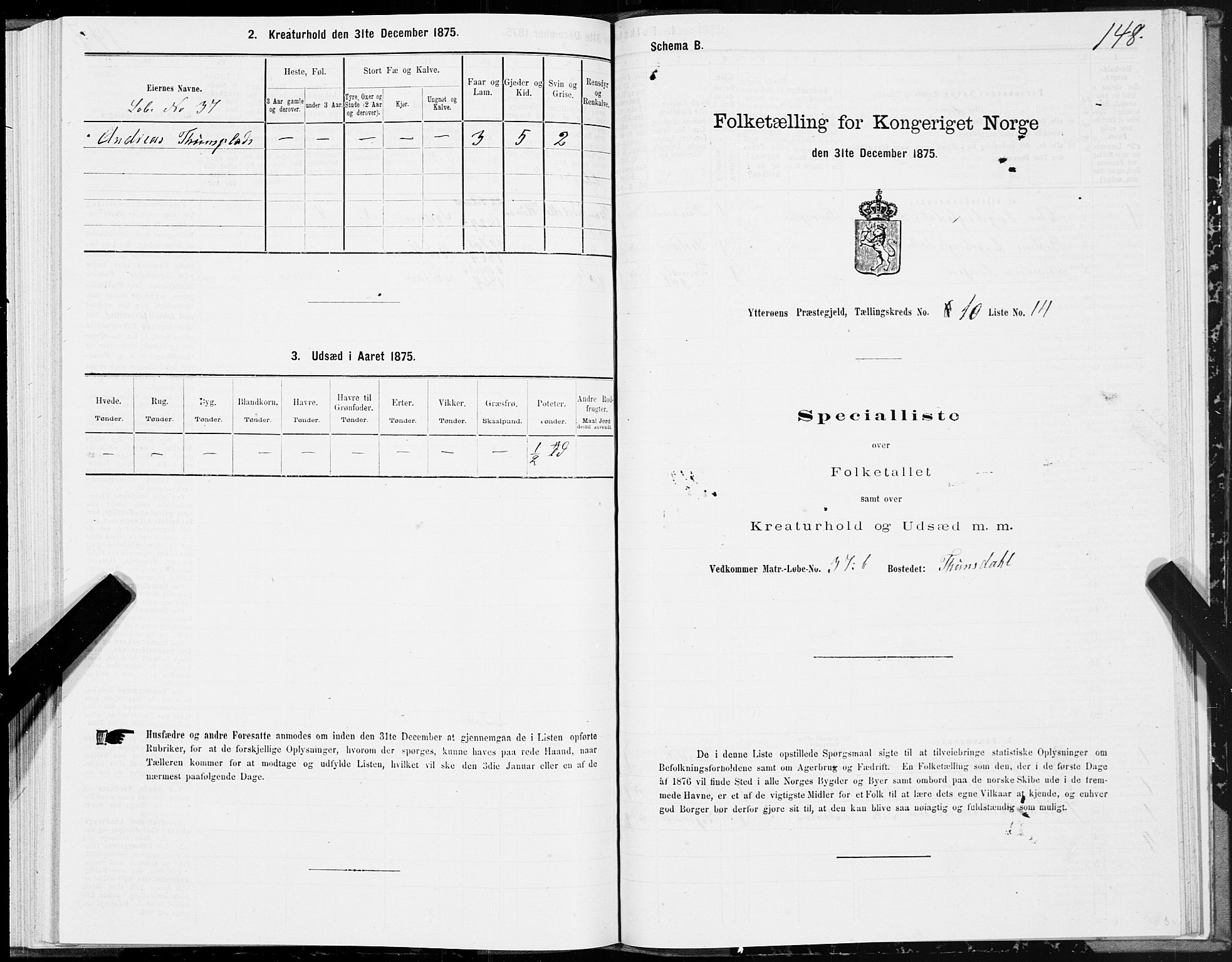 SAT, Folketelling 1875 for 1722P Ytterøy prestegjeld, 1875, s. 5148