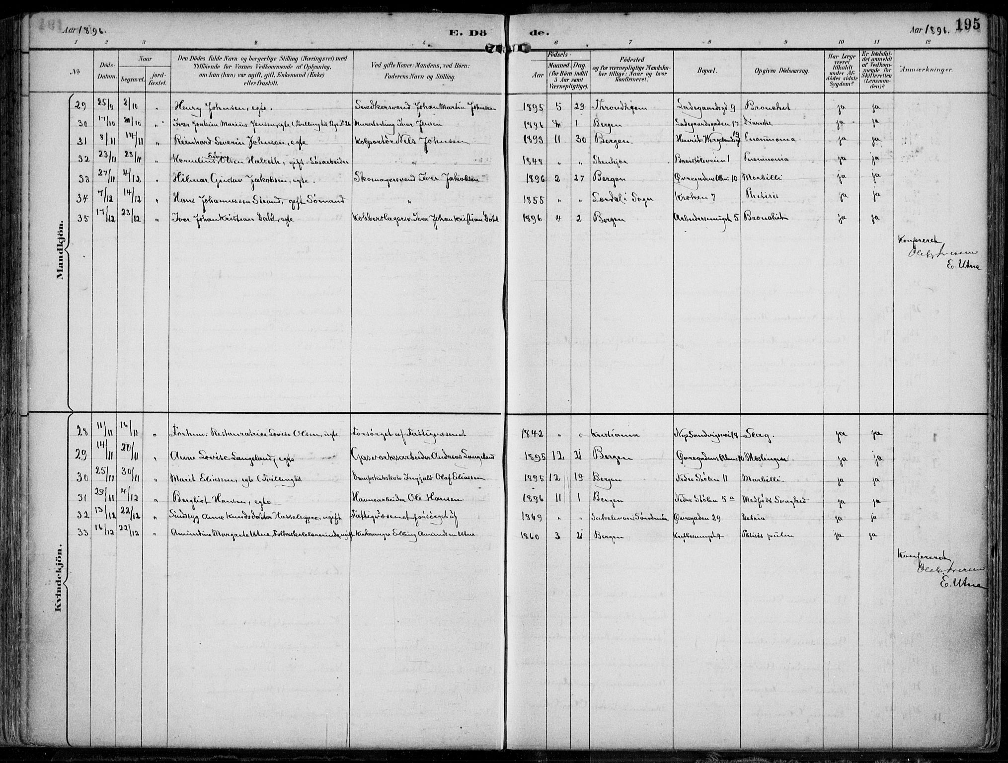 Mariakirken Sokneprestembete, SAB/A-76901/H/Hab/L0005: Klokkerbok nr. A 5, 1893-1913, s. 195
