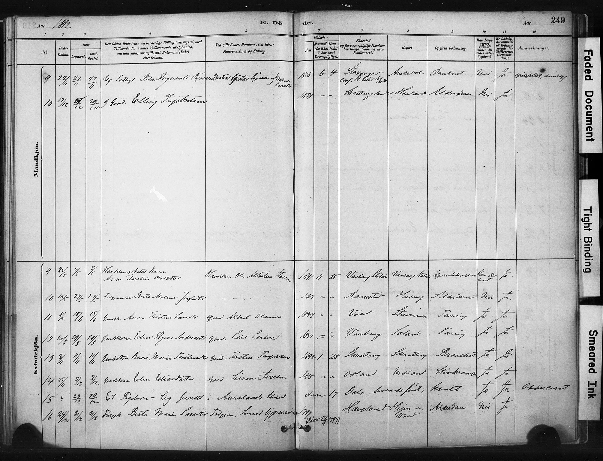 Hå sokneprestkontor, AV/SAST-A-101801/001/30BA/L0011: Ministerialbok nr. A 10, 1879-1900, s. 249