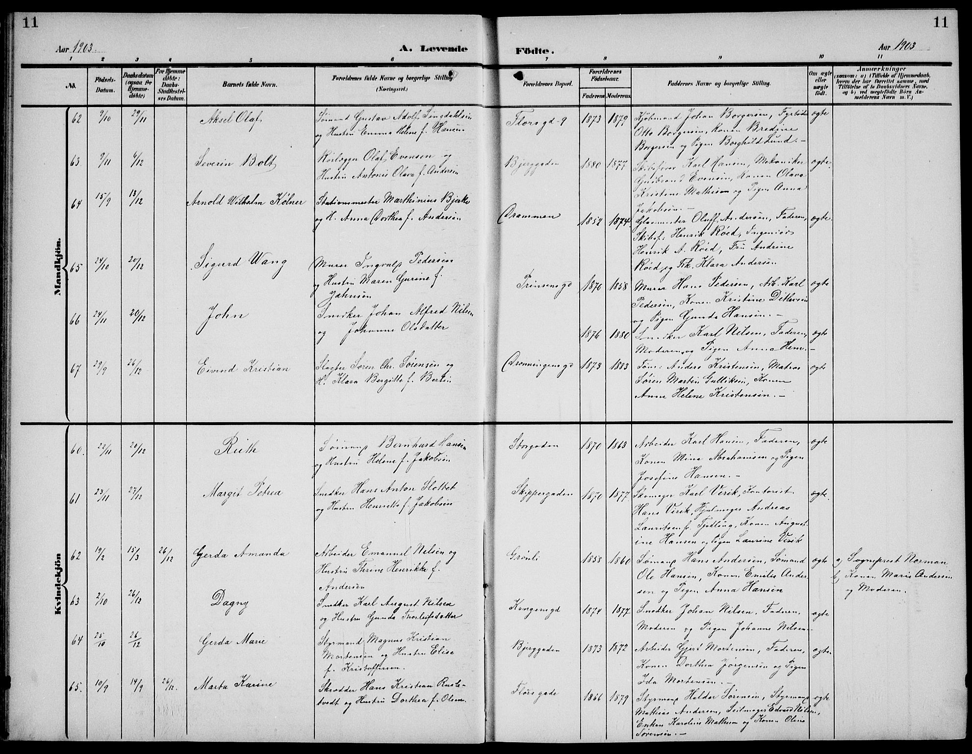 Sandefjord kirkebøker, AV/SAKO-A-315/G/Ga/L0003: Klokkerbok nr. 3, 1903-1920, s. 11