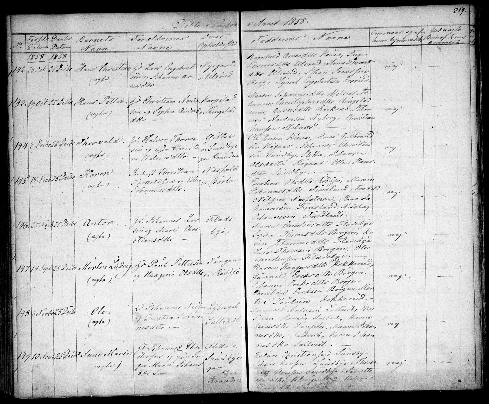 Enebakk prestekontor Kirkebøker, AV/SAO-A-10171c/F/Fa/L0009: Ministerialbok nr. I 9, 1832-1861, s. 259