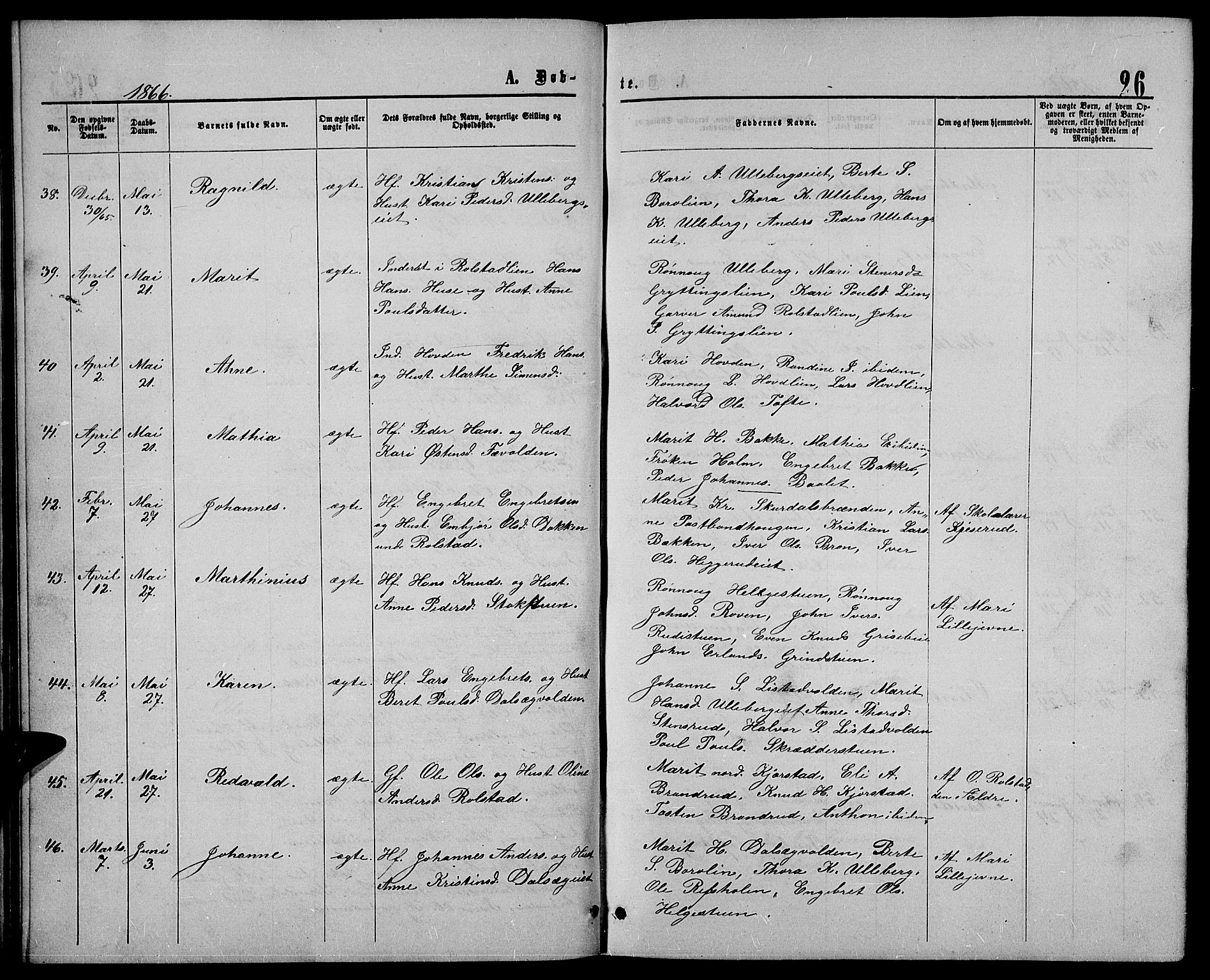 Sør-Fron prestekontor, AV/SAH-PREST-010/H/Ha/Hab/L0002: Klokkerbok nr. 2, 1864-1883, s. 26