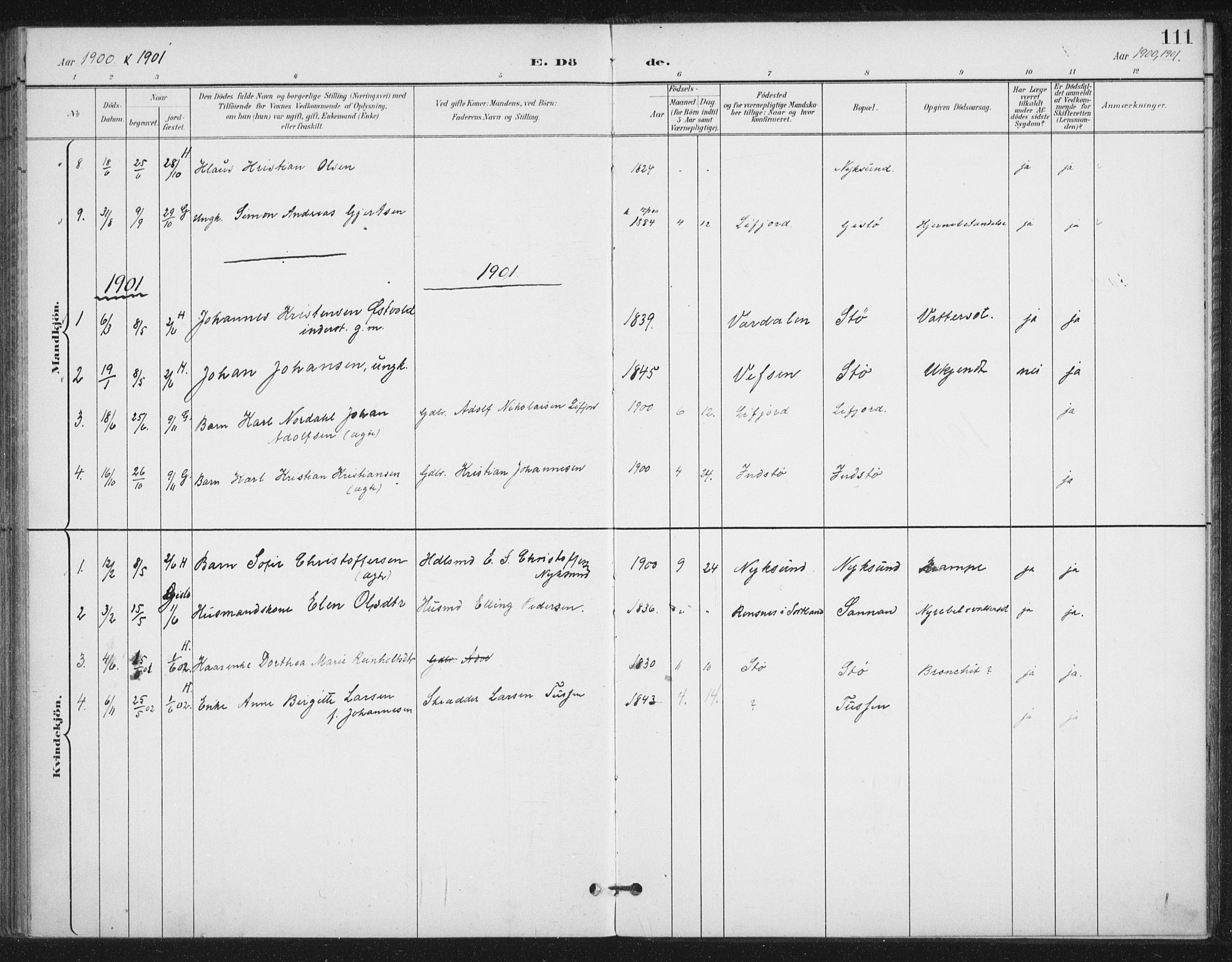 Ministerialprotokoller, klokkerbøker og fødselsregistre - Nordland, SAT/A-1459/894/L1356: Ministerialbok nr. 894A02, 1897-1914, s. 111