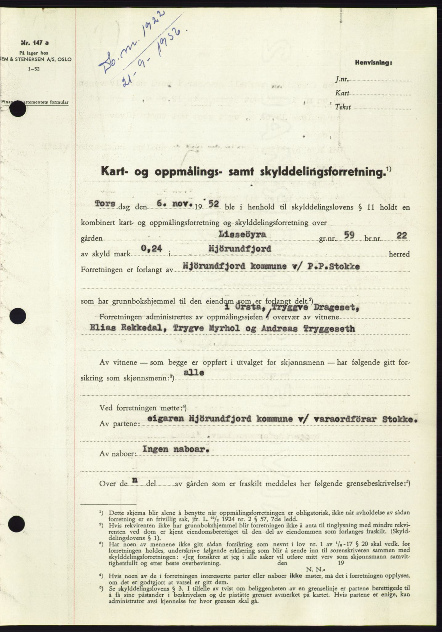 Søre Sunnmøre sorenskriveri, AV/SAT-A-4122/1/2/2C/L0104: Pantebok nr. 30A, 1956-1956, Dagboknr: 1922/1956